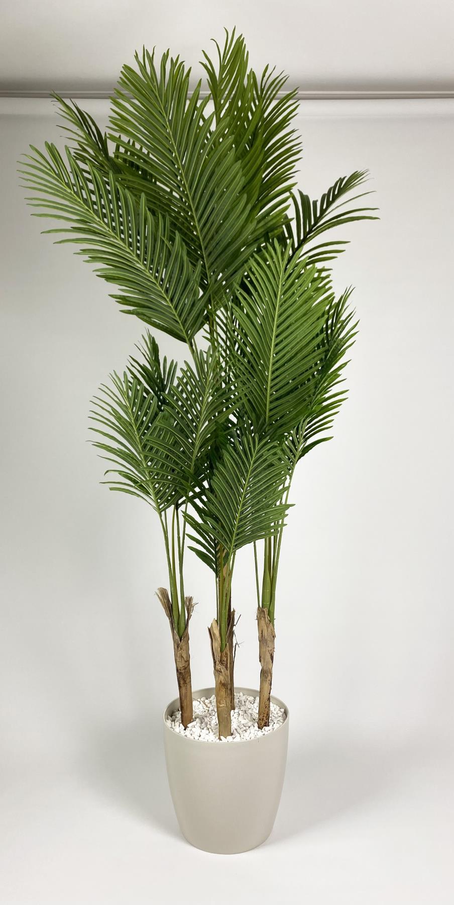 YAPAY AREKA AĞACI  BÜYÜK BOY PALMİYE AĞACI 4 BAMBU GÖVDELİ 220CM KIRIKBEYAZ RENK YAKUT SAKSIDA