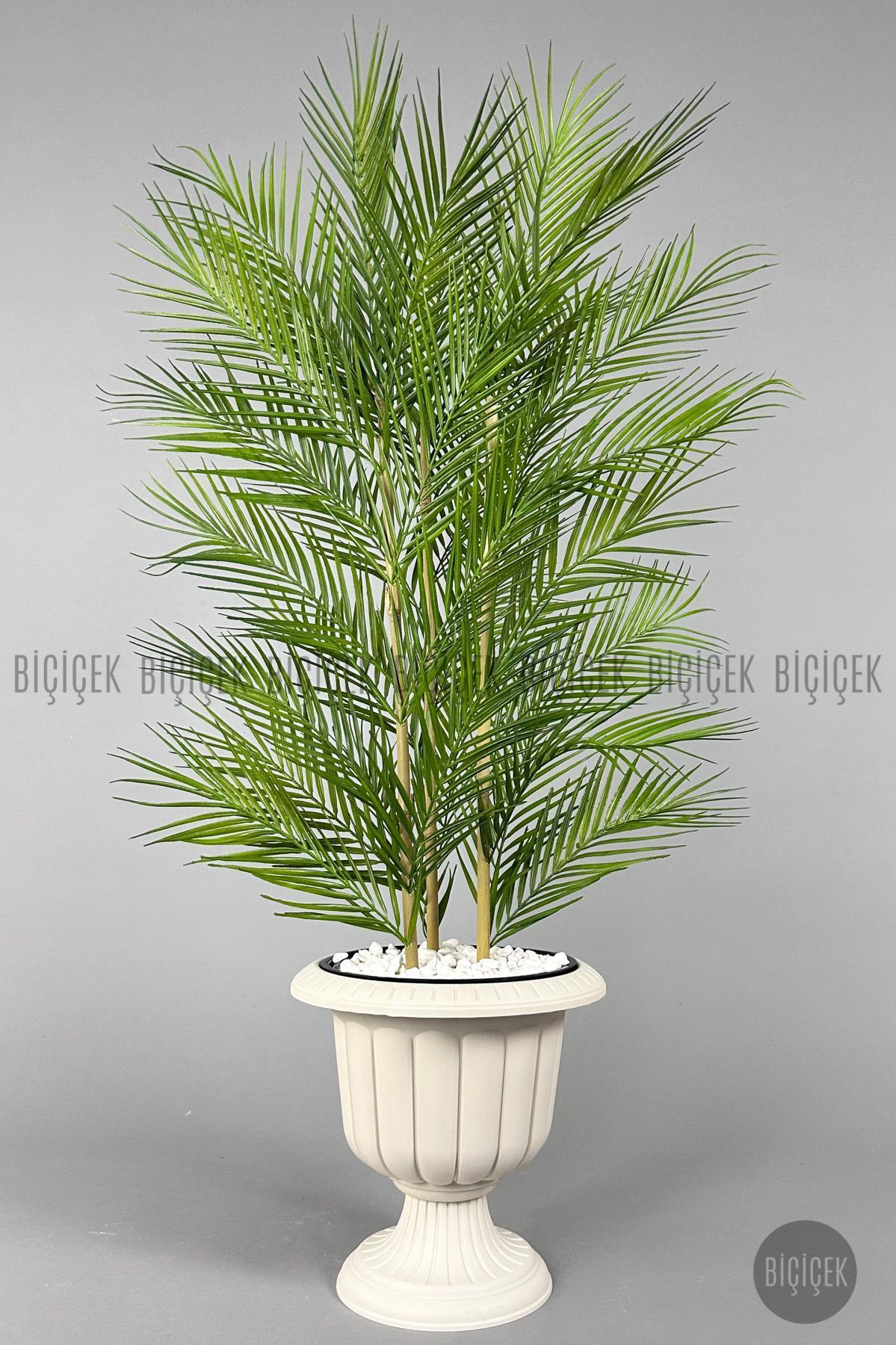 YAPAY AREKA AĞACI PALMİYE AĞACI 33 YAPRAKLI BAMBU GÖVDELİ KIRIKBEYAZ NERGİS SAKSI SALON ÇİÇEĞİ 130CM