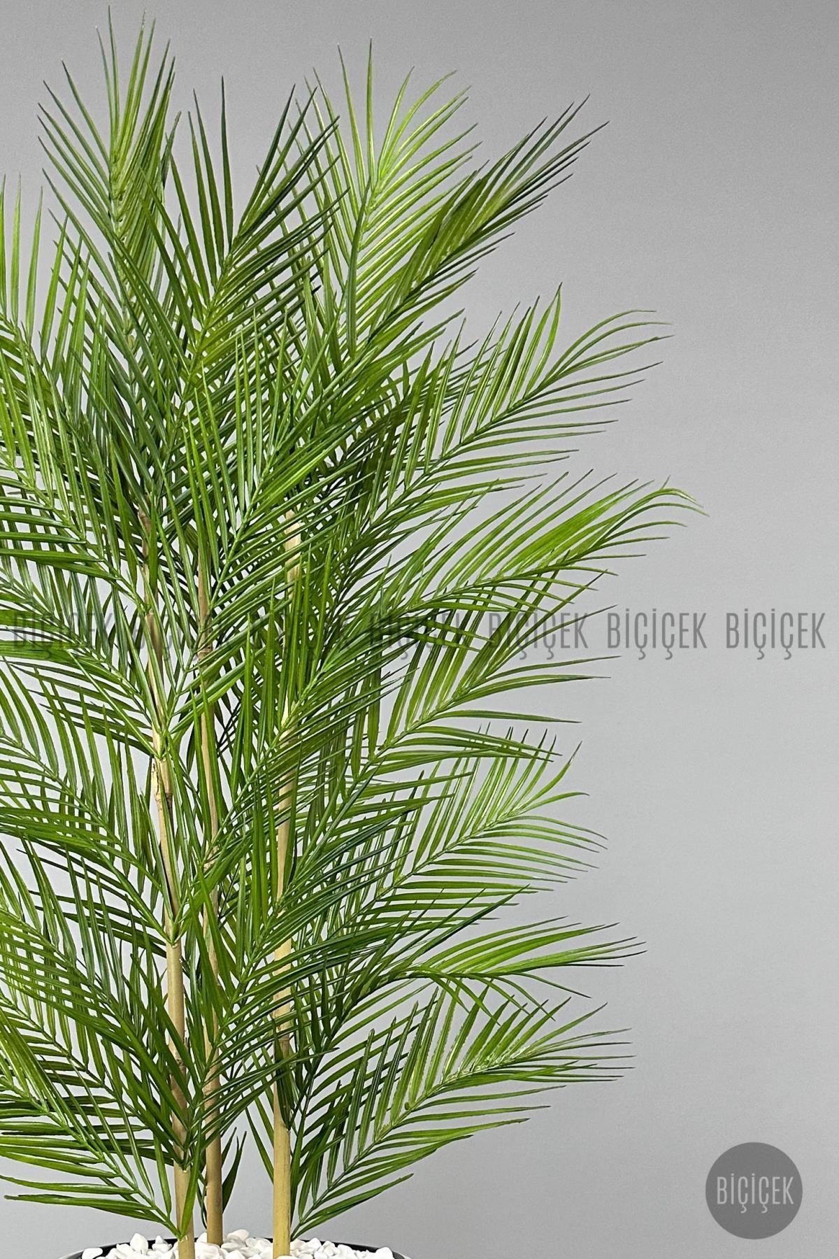 YAPAY AREKA AĞACI PALMİYE AĞACI 33 YAPRAKLI BAMBU GÖVDELİ KIRIKBEYAZ NERGİS SAKSI SALON ÇİÇEĞİ 130CM