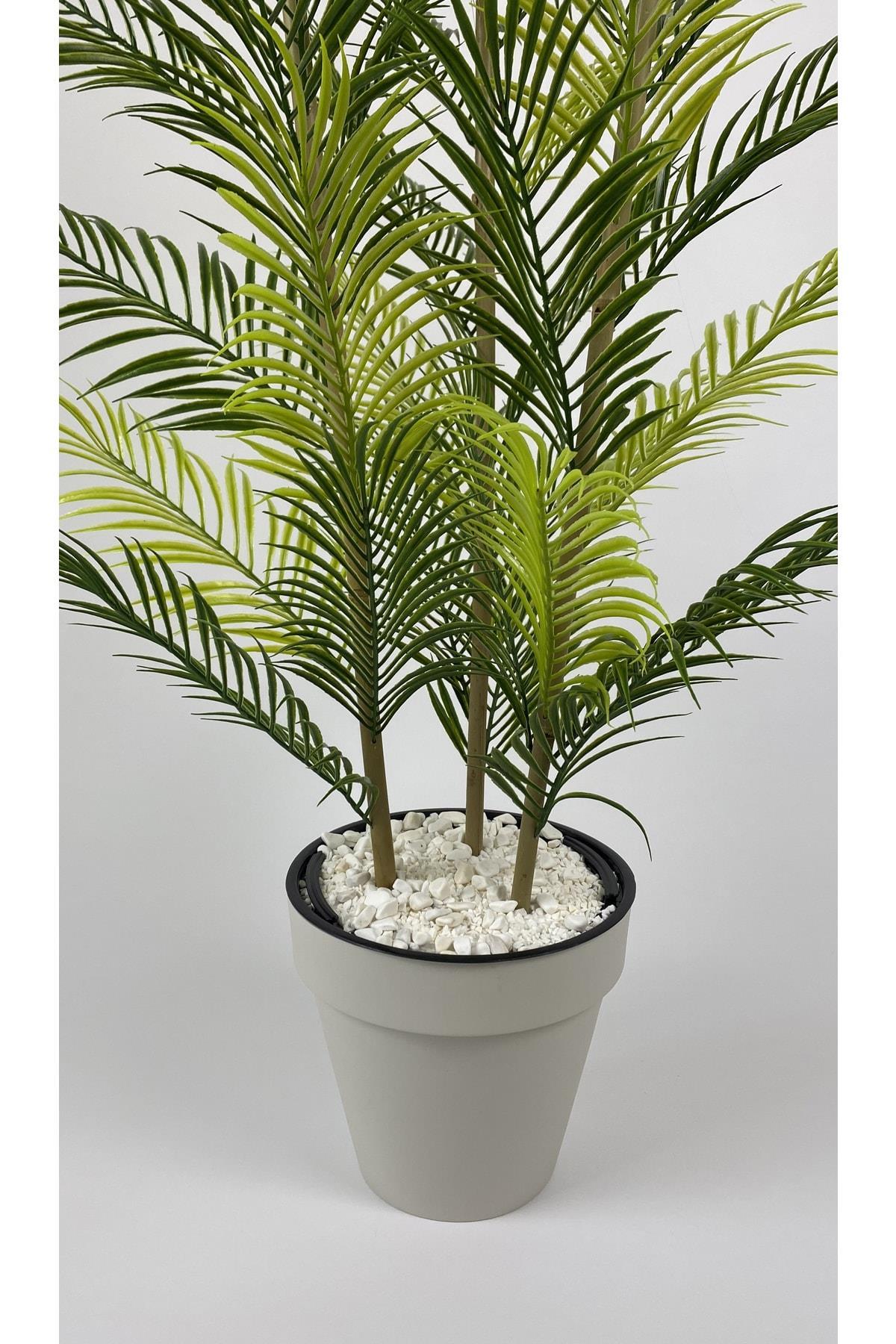 YAPAY AREKA AĞACI PALMİYE AĞACI 33 YAPRAKLI BAMBU GÖVDELİ BEYAZ YALI SAKSIDA SALON ÇİÇEĞİ 110CM
