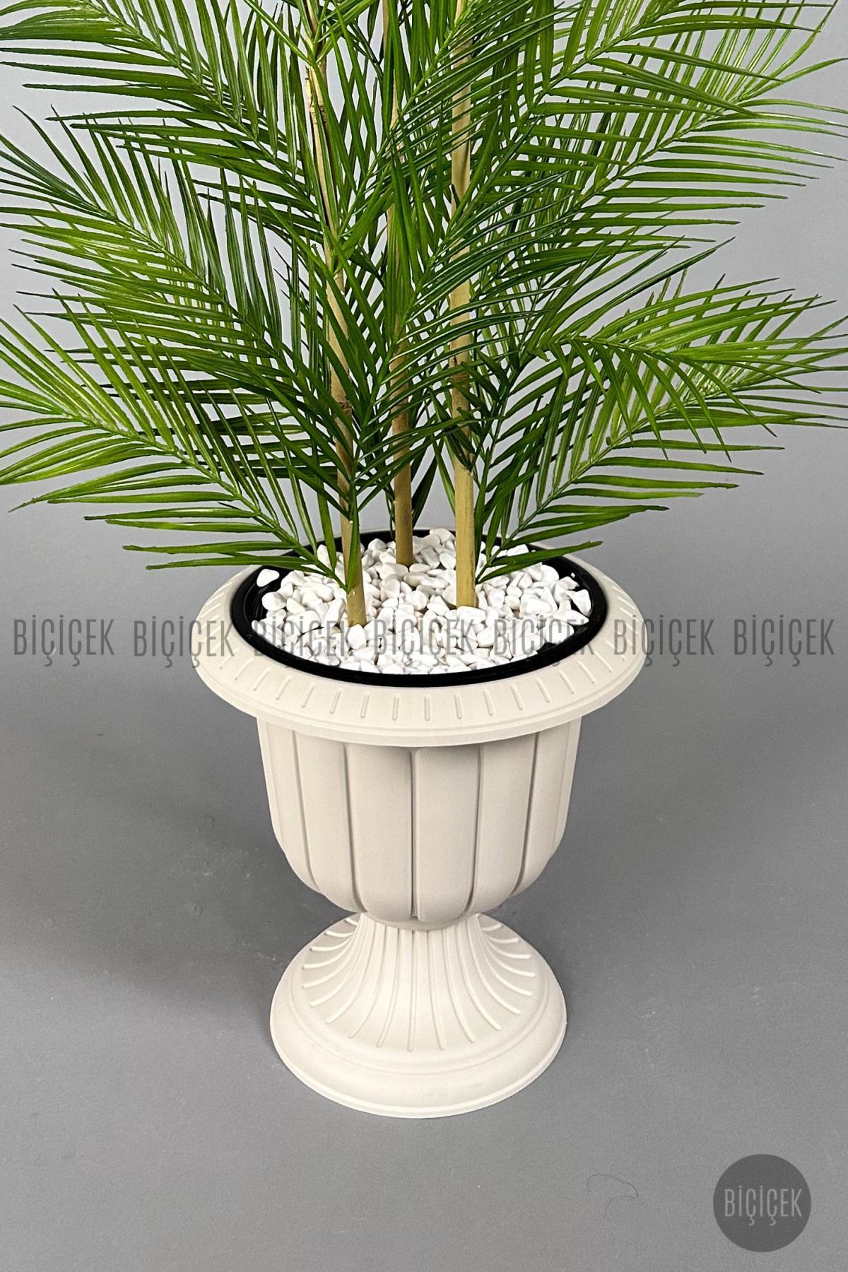 YAPAY AREKA AĞACI PALMİYE AĞACI 33 YAPRAKLI BAMBU GÖVDELİ KIRIKBEYAZ NERGİS SAKSI SALON ÇİÇEĞİ 130CM