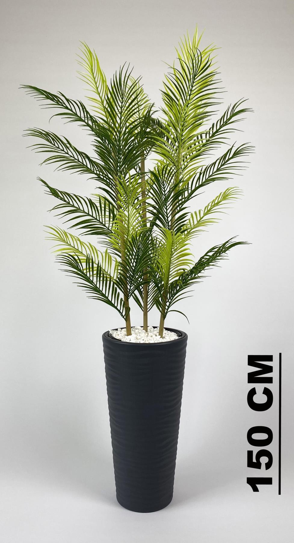 YAPAY AREKA AĞACI PALMİYE AĞACI 33 YAPRAKLI BAMBU GÖVDELİ ANTRASİT KUMSAL SAKSI SALON ÇİÇEĞİ 150CM