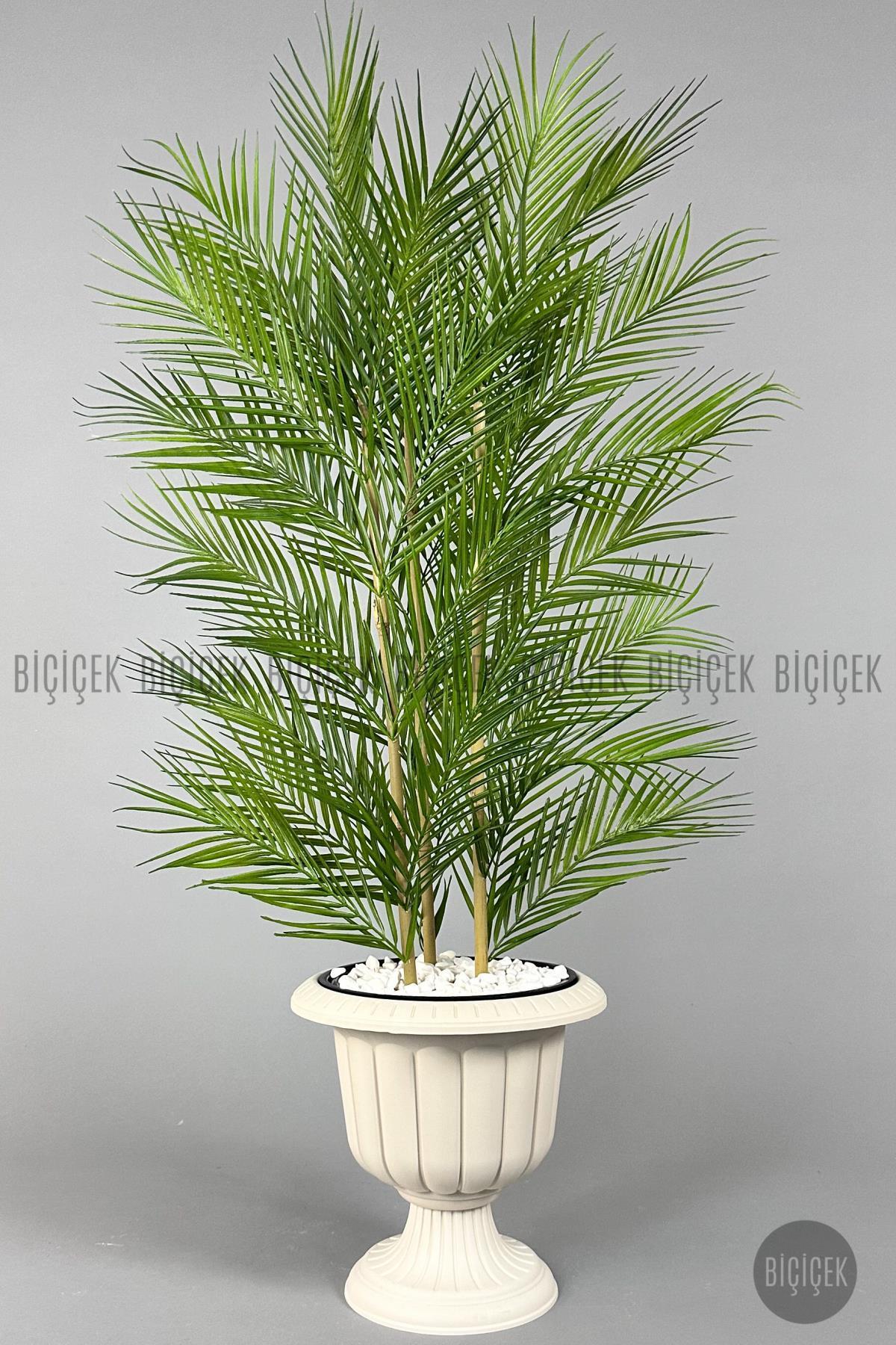 YAPAY AREKA AĞACI PALMİYE AĞACI 33 YAPRAKLI BAMBU GÖVDELİ KIRIKBEYAZ NERGİS SAKSI SALON ÇİÇEĞİ 130CM