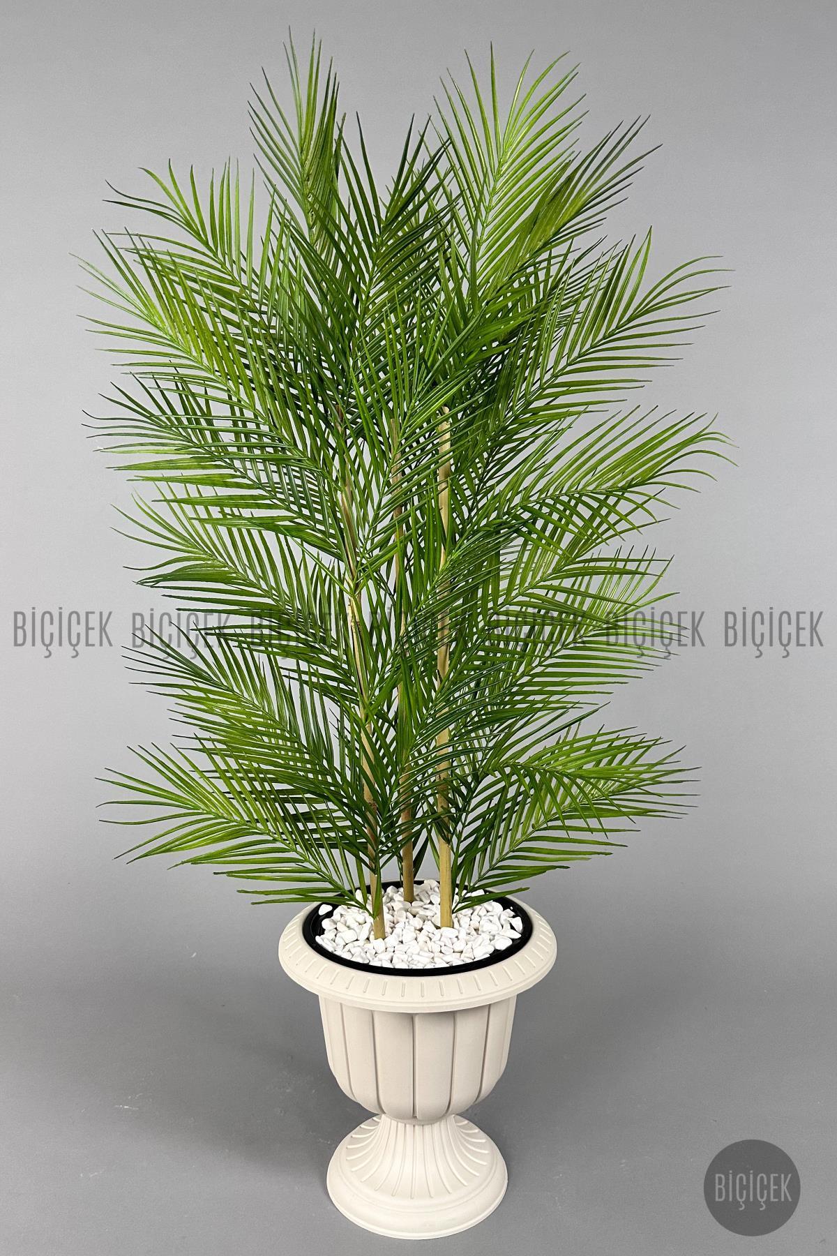 YAPAY AREKA AĞACI PALMİYE AĞACI 33 YAPRAKLI BAMBU GÖVDELİ KIRIKBEYAZ NERGİS SAKSI SALON ÇİÇEĞİ 130CM