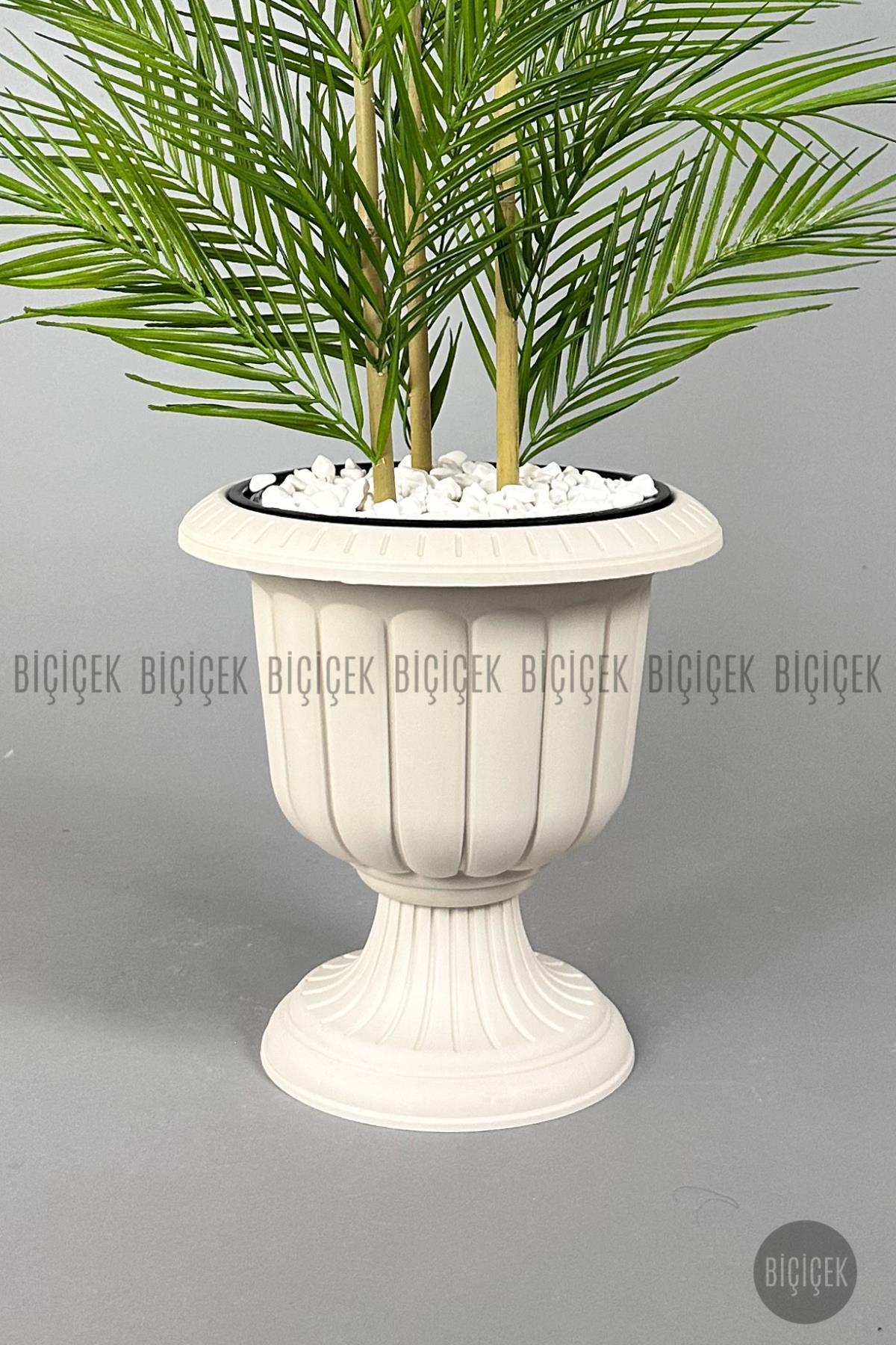 YAPAY AREKA AĞACI PALMİYE AĞACI 33 YAPRAKLI BAMBU GÖVDELİ KIRIKBEYAZ NERGİS SAKSI SALON ÇİÇEĞİ 130CM