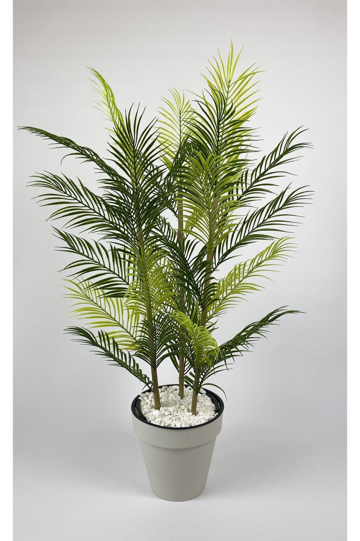 YAPAY AREKA AĞACI PALMİYE AĞACI 33 YAPRAKLI BAMBU GÖVDELİ BEYAZ YALI SAKSIDA SALON ÇİÇEĞİ 110CM