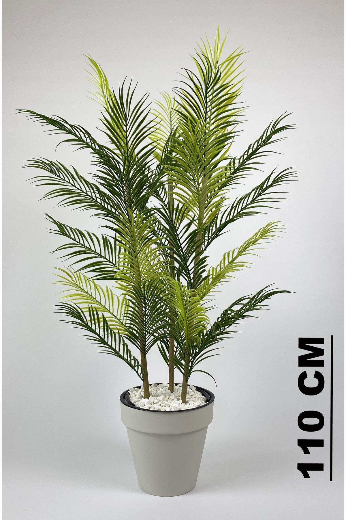 YAPAY AREKA AĞACI PALMİYE AĞACI 33 YAPRAKLI BAMBU GÖVDELİ BEYAZ YALI SAKSIDA SALON ÇİÇEĞİ 110CM