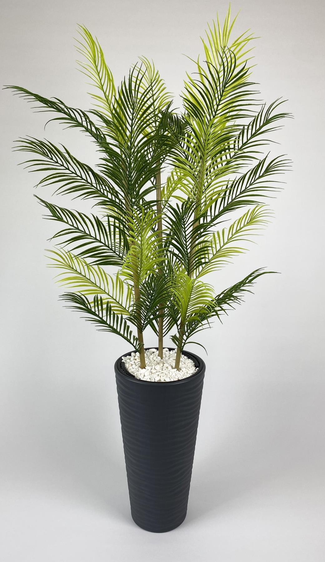 YAPAY AREKA AĞACI PALMİYE AĞACI 33 YAPRAKLI BAMBU GÖVDELİ ANTRASİT KUMSAL SAKSI SALON ÇİÇEĞİ 150CM