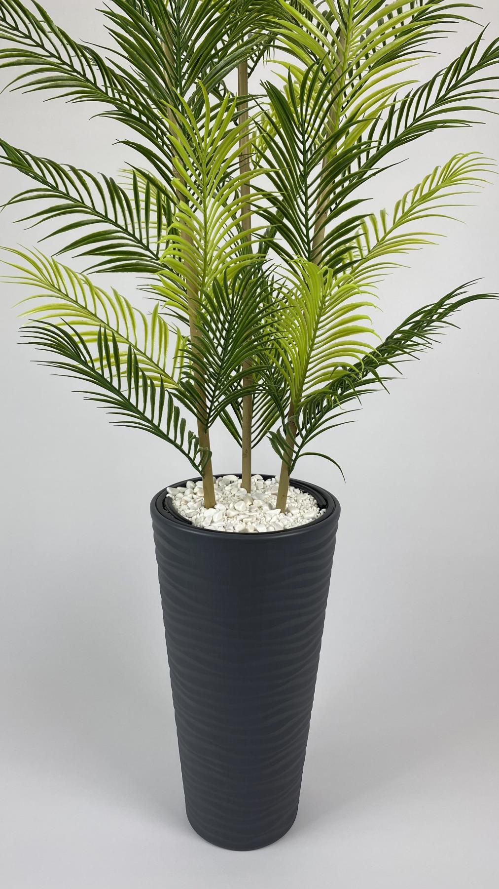 YAPAY AREKA AĞACI PALMİYE AĞACI 33 YAPRAKLI BAMBU GÖVDELİ ANTRASİT KUMSAL SAKSI SALON ÇİÇEĞİ 150CM
