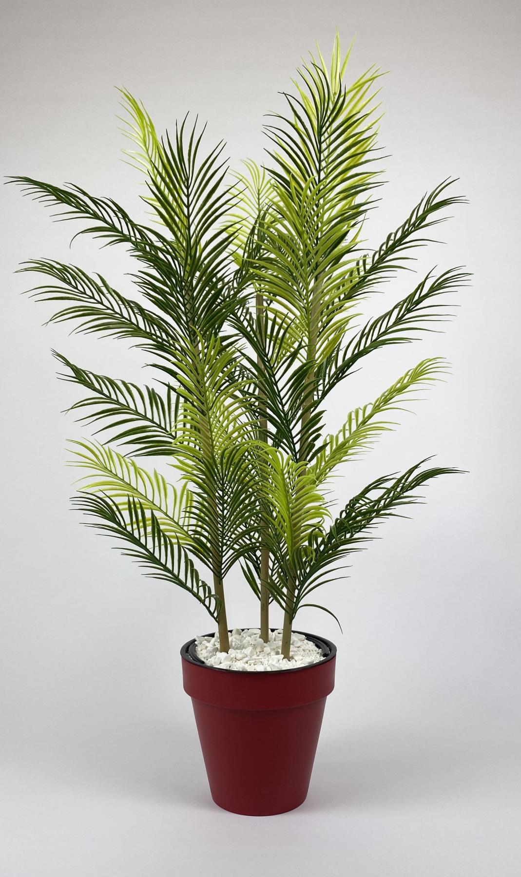 YAPAY AREKA AĞACI PALMİYE AĞACI 33 YAPRAKLI BAMBU GÖVDELİ KIRMIZI YALI SAKSIDA SALON ÇİÇEĞİ 110CM
