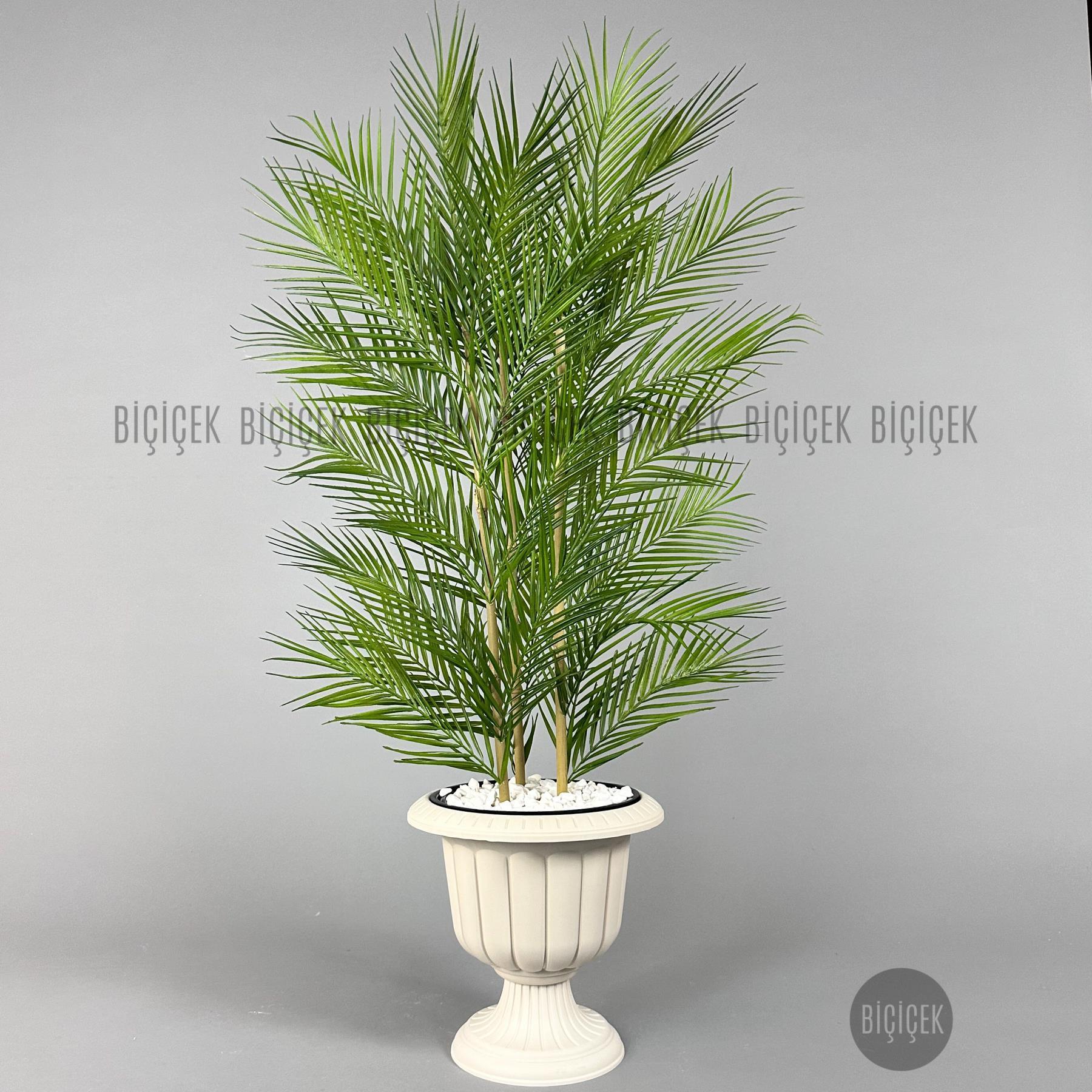 YAPAY AREKA AĞACI PALMİYE AĞACI 33 YAPRAKLI BAMBU GÖVDELİ KIRIKBEYAZ NERGİS SAKSI SALON ÇİÇEĞİ 130CM