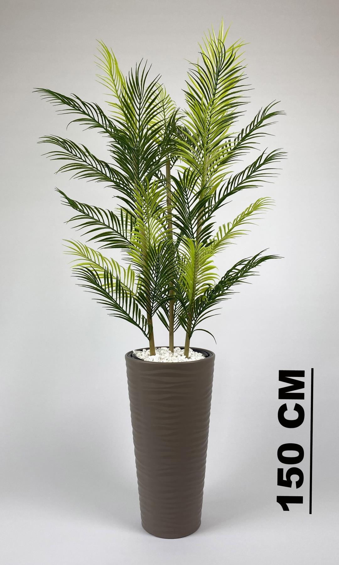 YAPAY AREKA AĞACI PALMİYE AĞACI 33 YAPRAKLI BAMBU GÖVDELİ BEJ KUMSAL SAKSI SALON ÇİÇEĞİ 150CM
