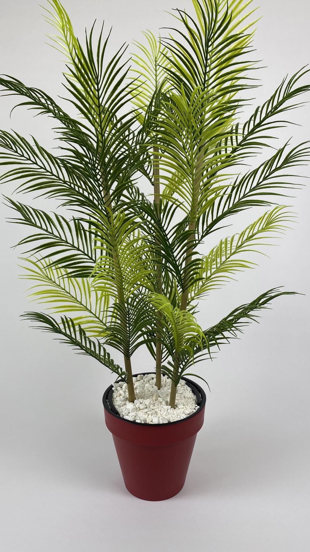 YAPAY AREKA AĞACI PALMİYE AĞACI 33 YAPRAKLI BAMBU GÖVDELİ KIRMIZI YALI SAKSIDA SALON ÇİÇEĞİ 110CM