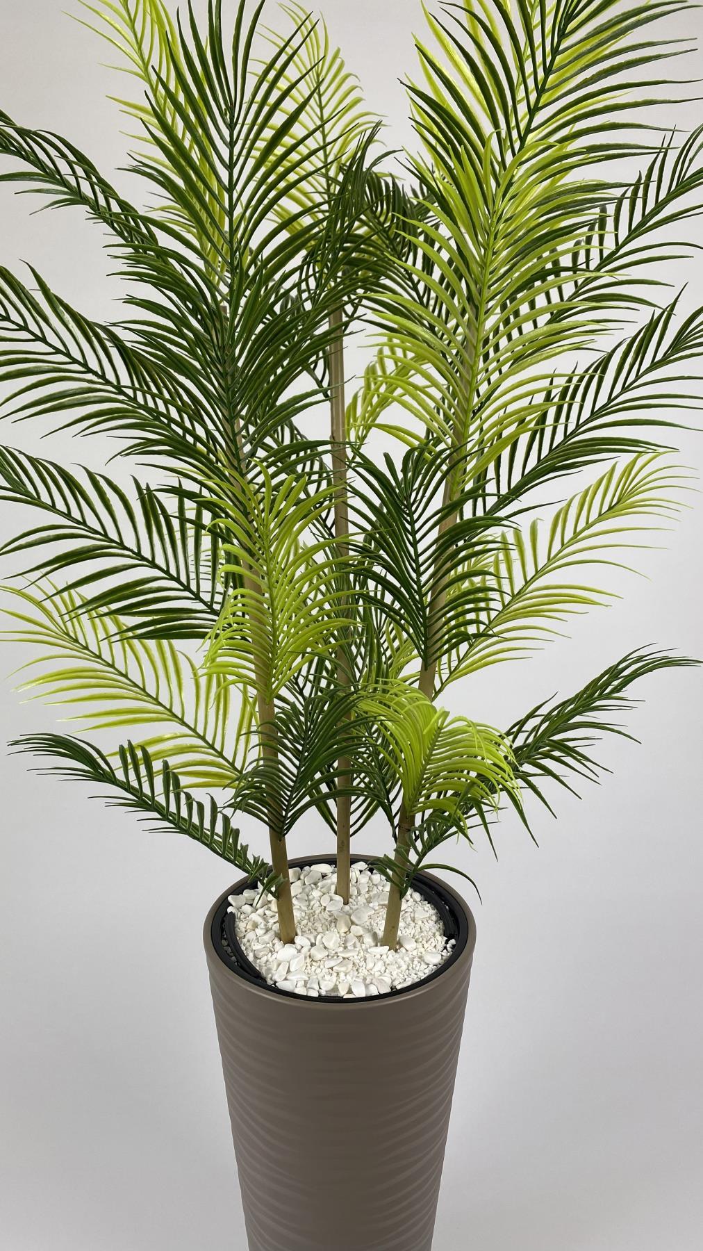 YAPAY AREKA AĞACI PALMİYE AĞACI 33 YAPRAKLI BAMBU GÖVDELİ BEJ KUMSAL SAKSI SALON ÇİÇEĞİ 150CM
