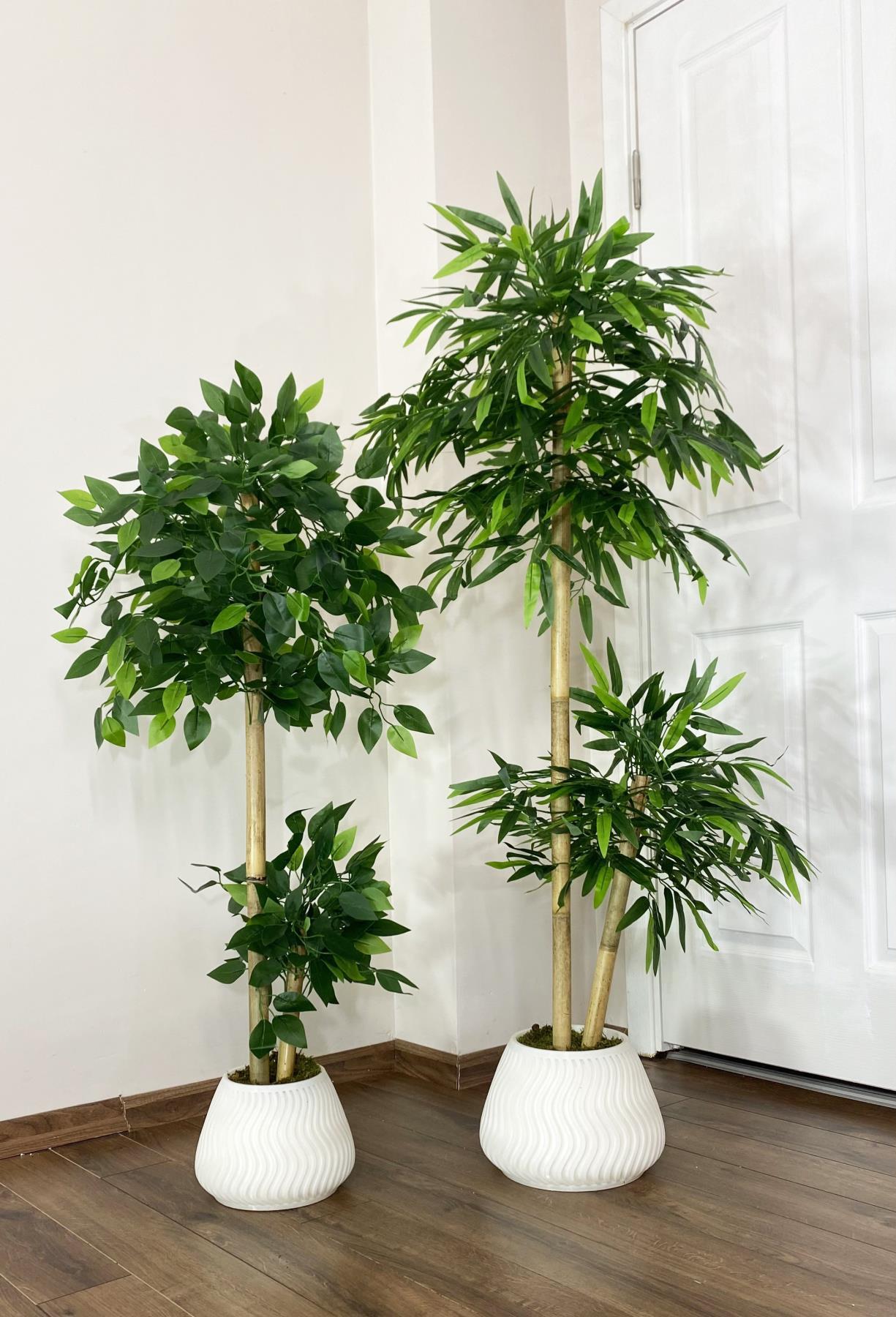 YAPAY BAMBU AĞACI 140cm +125cm BENJAMİN AĞACI YOĞUN YAPRAKLI