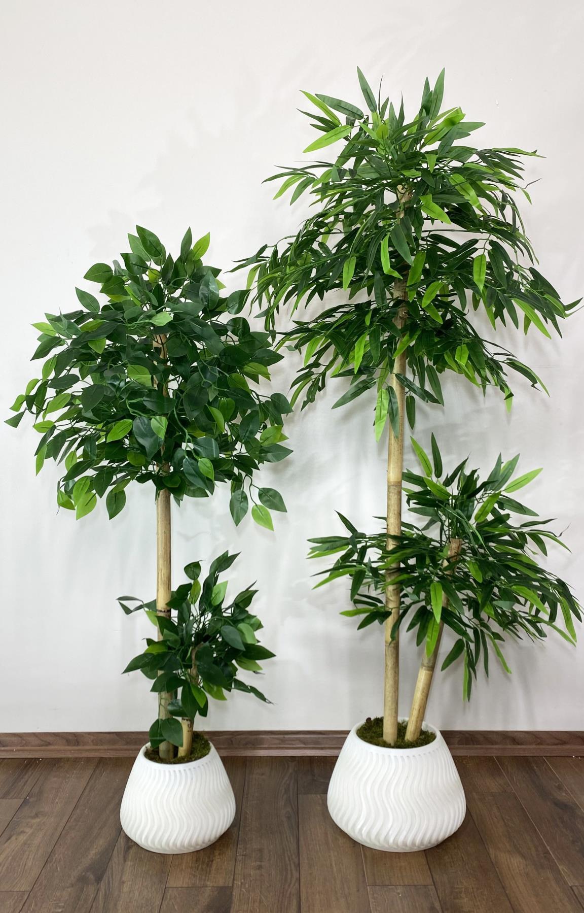 YAPAY BAMBU AĞACI 140cm +125cm BENJAMİN AĞACI YOĞUN YAPRAKLI