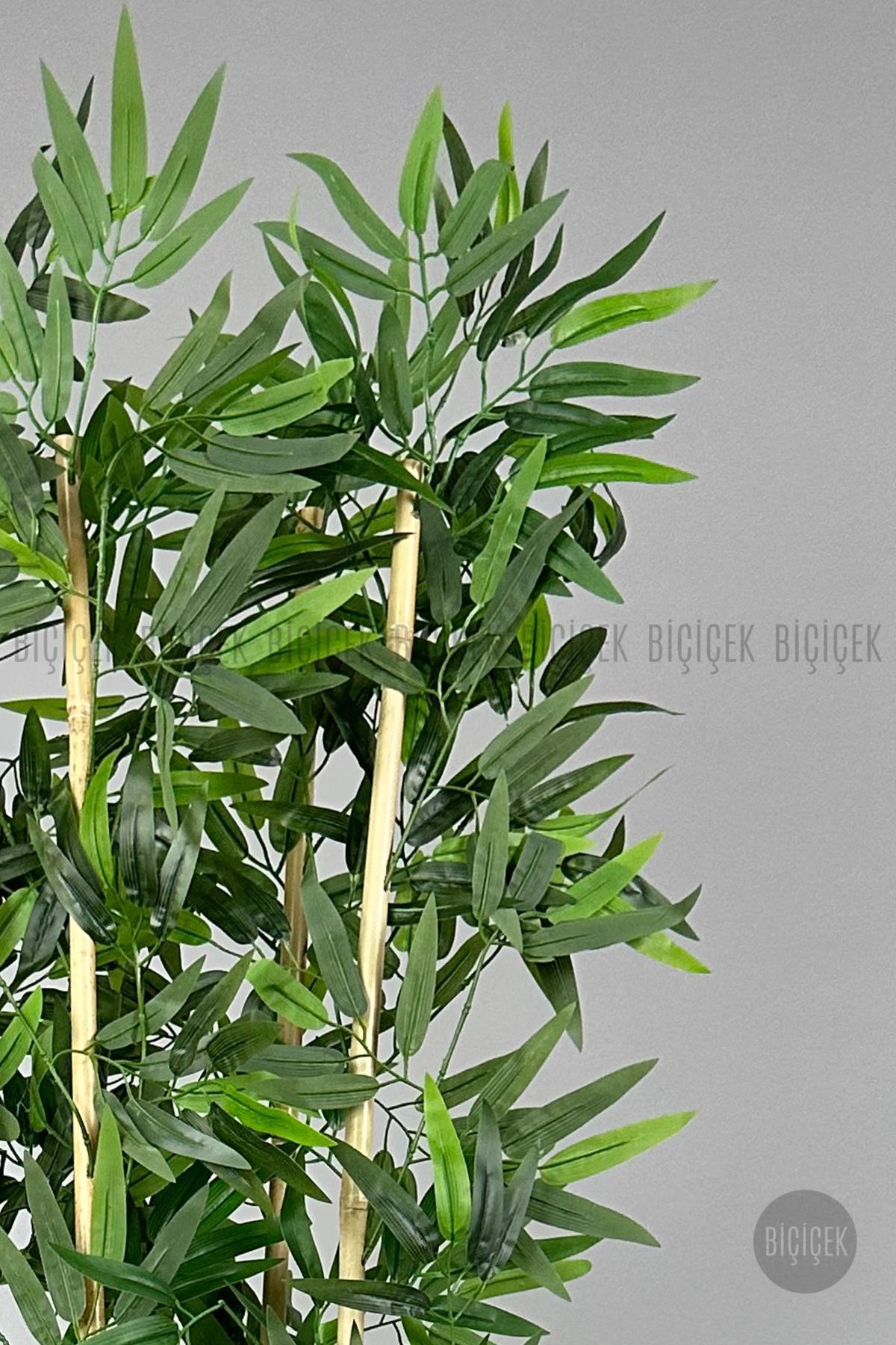 Yapay bambu ağacı 140cm krem gold metal saksıda