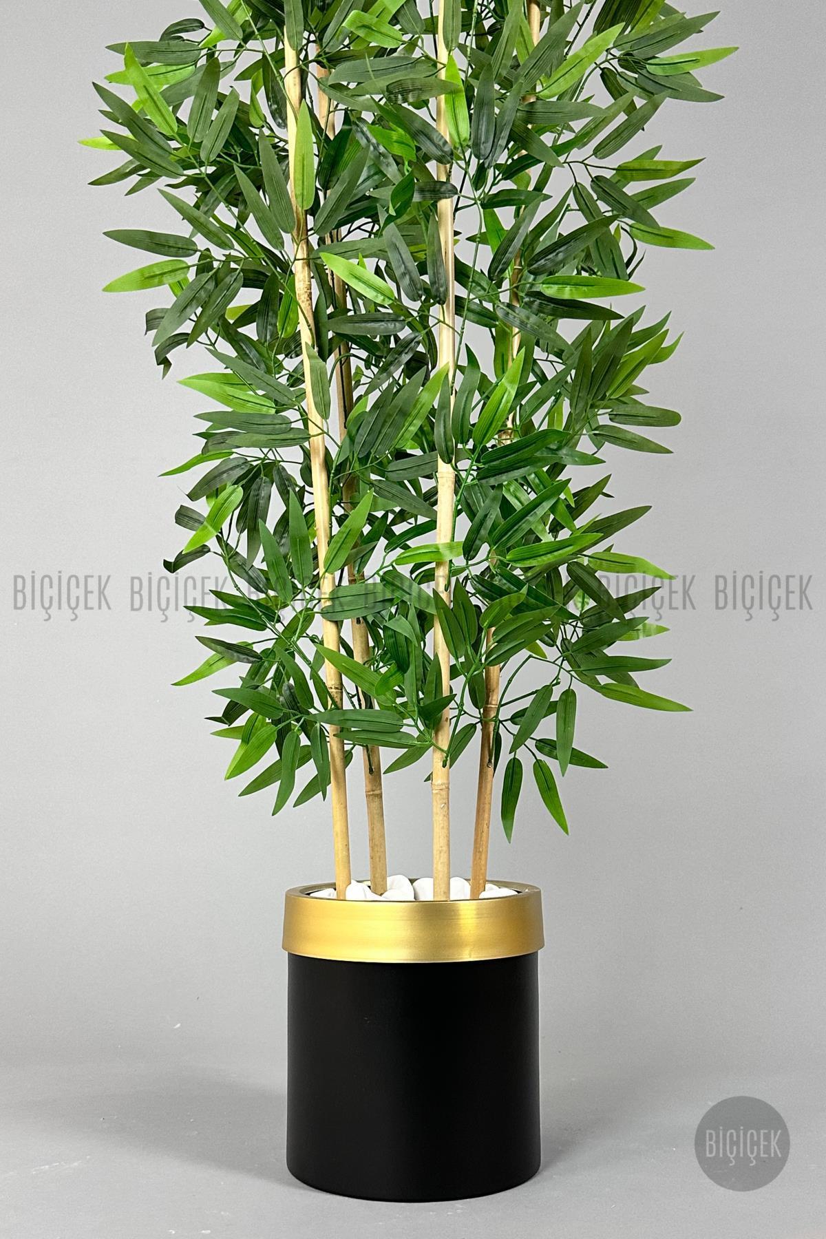 Yapay bambu ağacı 140cm siyah gold metal saksıda