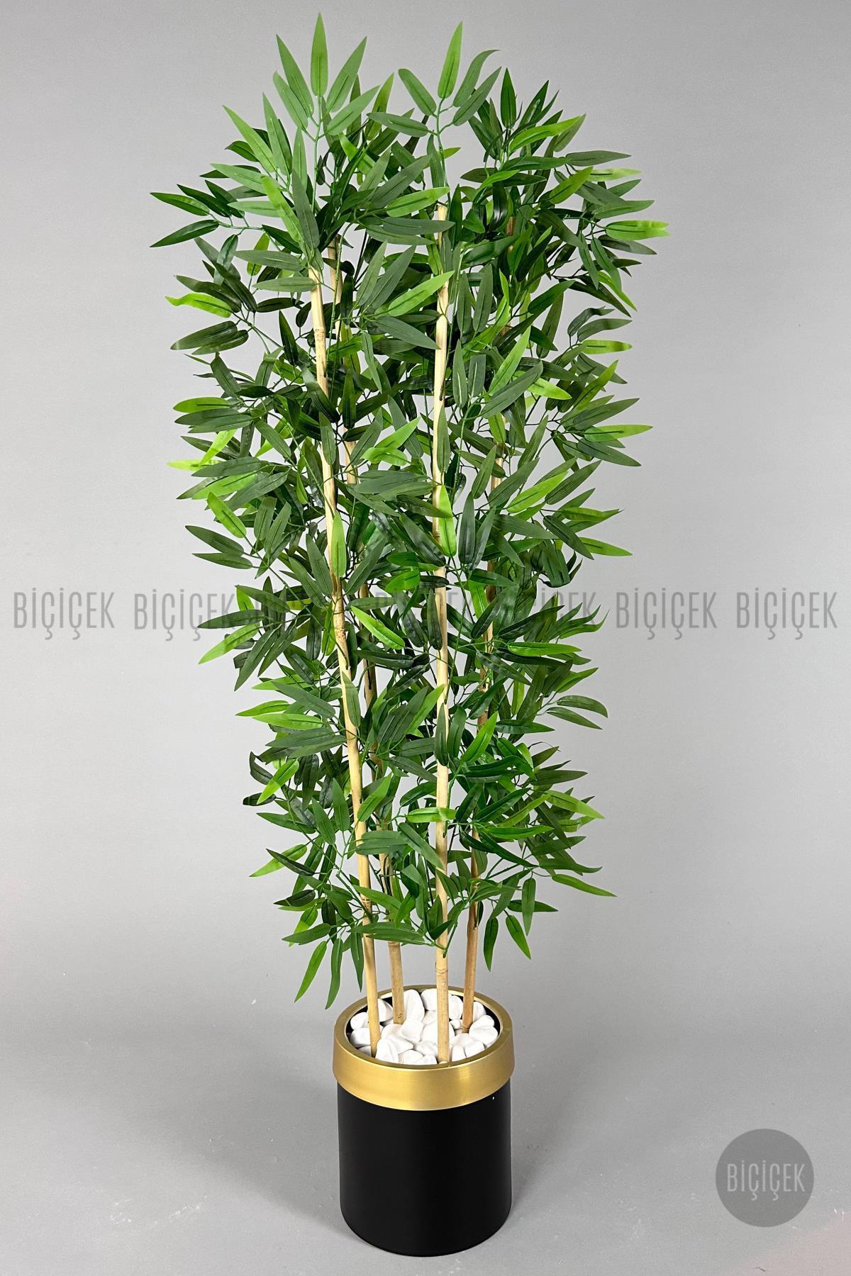 Yapay bambu ağacı 140cm siyah gold metal saksıda