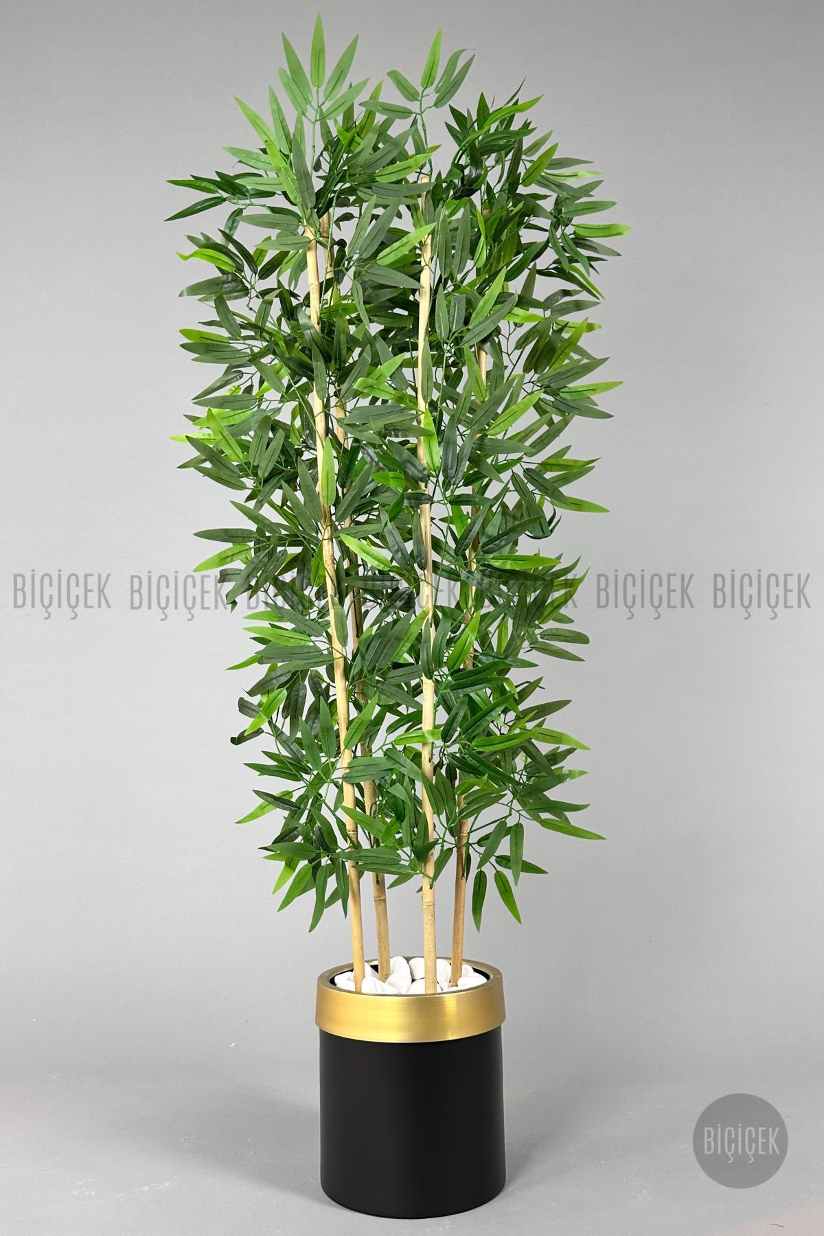 Yapay bambu ağacı 140cm siyah gold metal saksıda