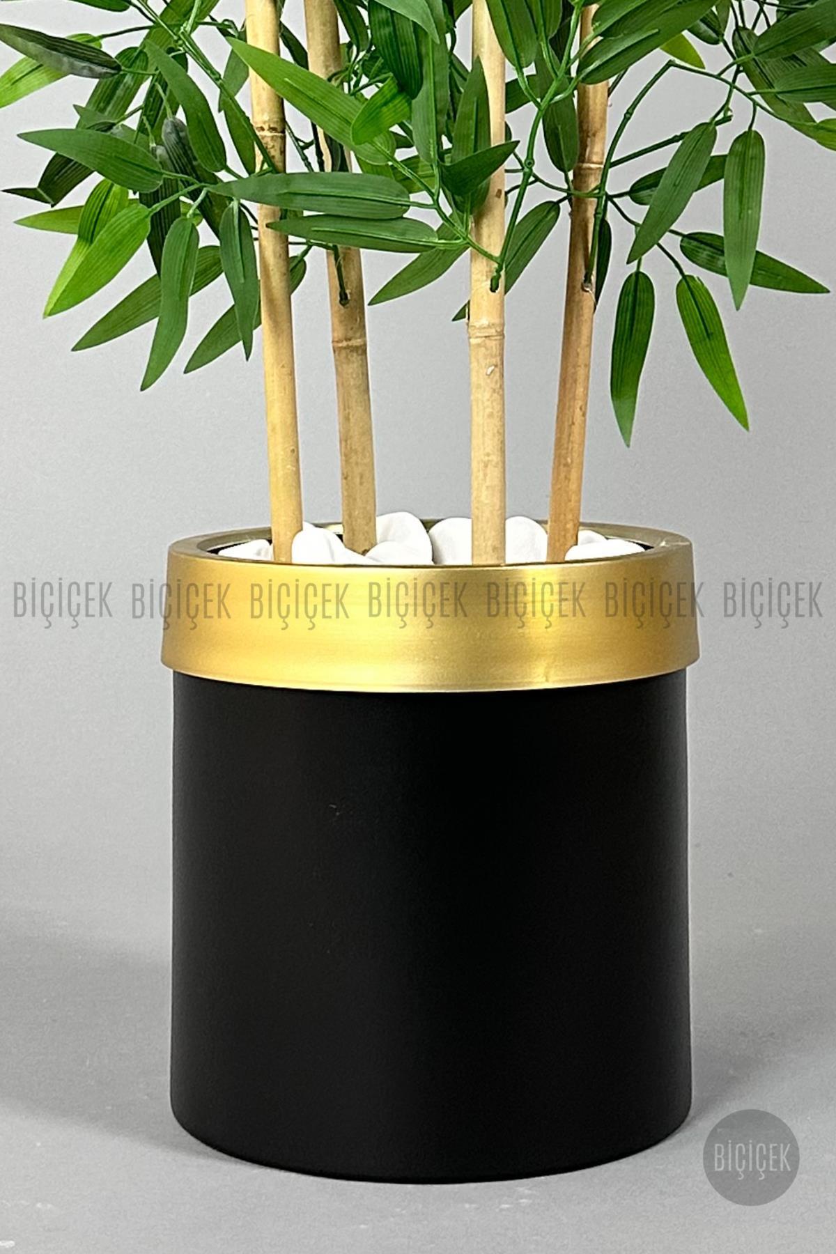 Yapay bambu ağacı 140cm siyah gold metal saksıda