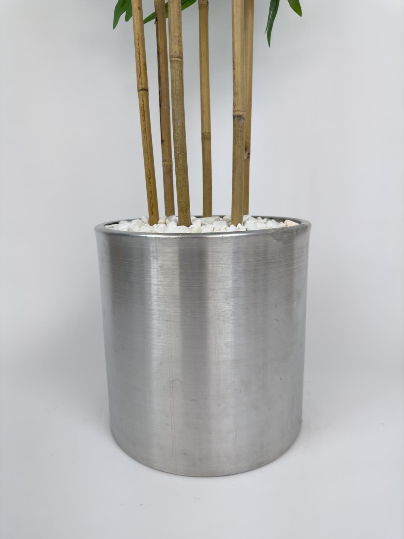 Yapay bambu ağacı 170cm gümüş metal saksıda