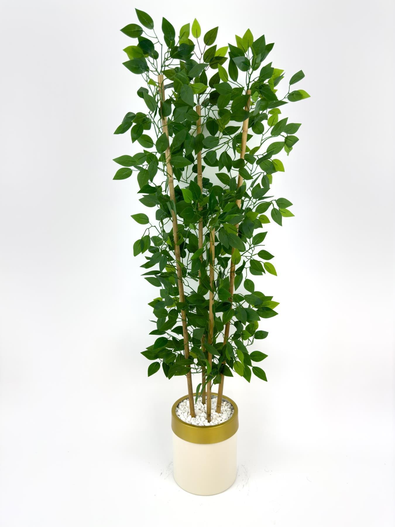 Yapay benjamin ağacı 140cm krem gold metal saksıda