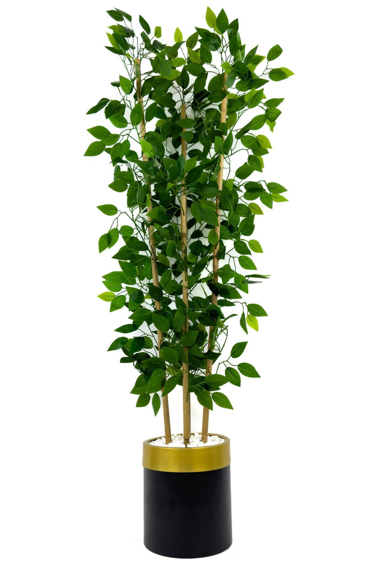 Yapay benjamin ağacı 140cm siyah gold metal saksıda