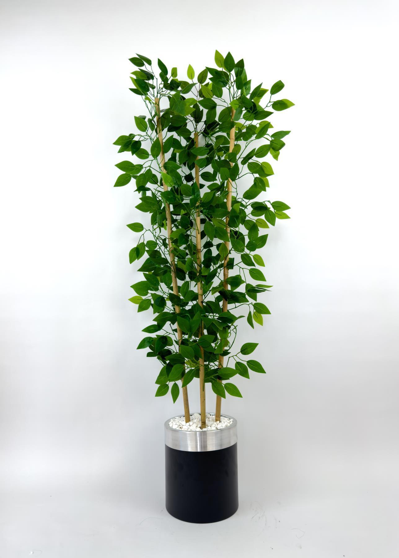 Yapay benjamin ağacı 140cm siyah gümüş metal saksıda
