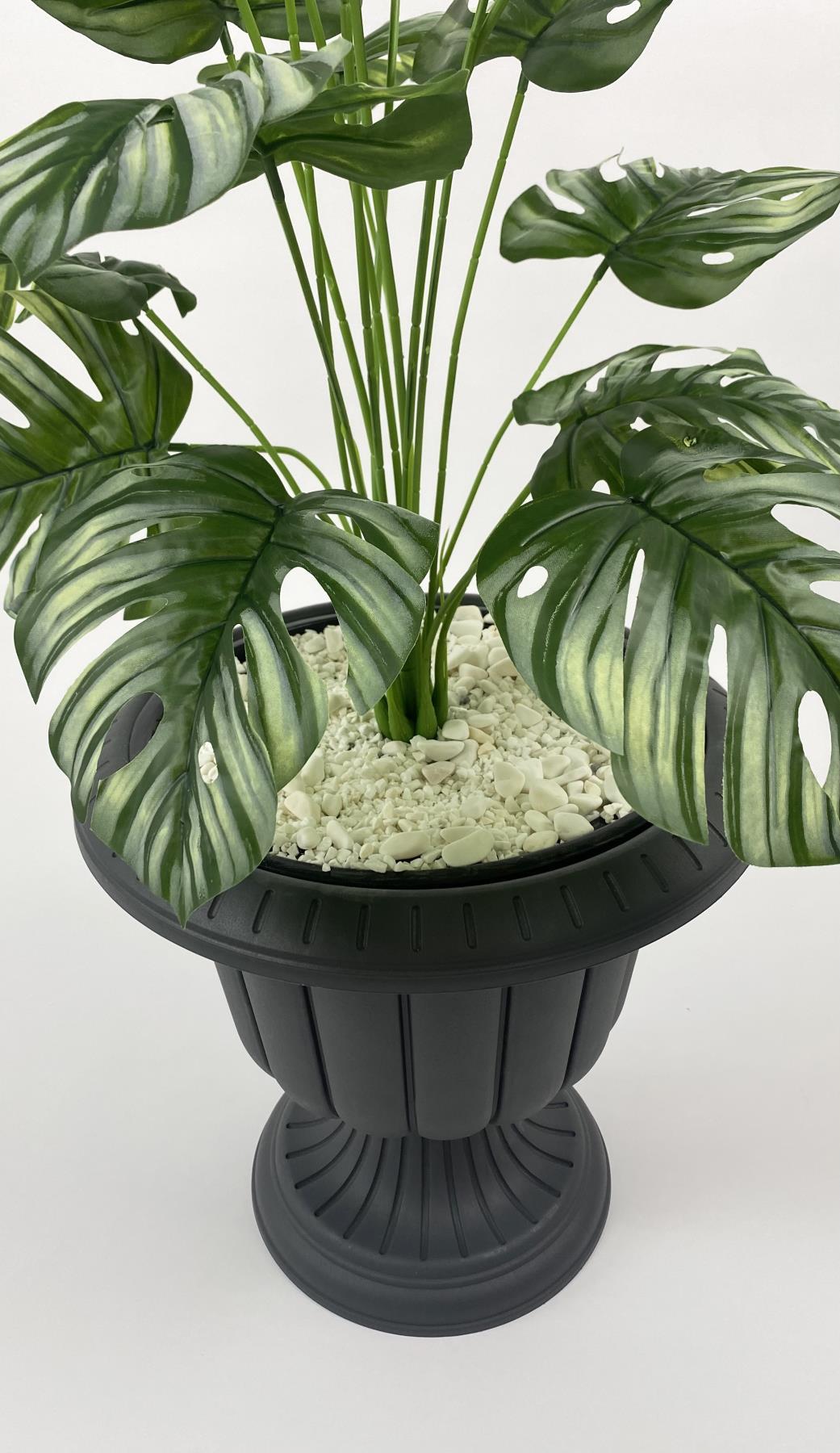 YAPAY ÇİÇEK SALON BİTKİSİ MONSTERA DEVE TABANI ANTRASİT RENK NERGİS SAKSIDA