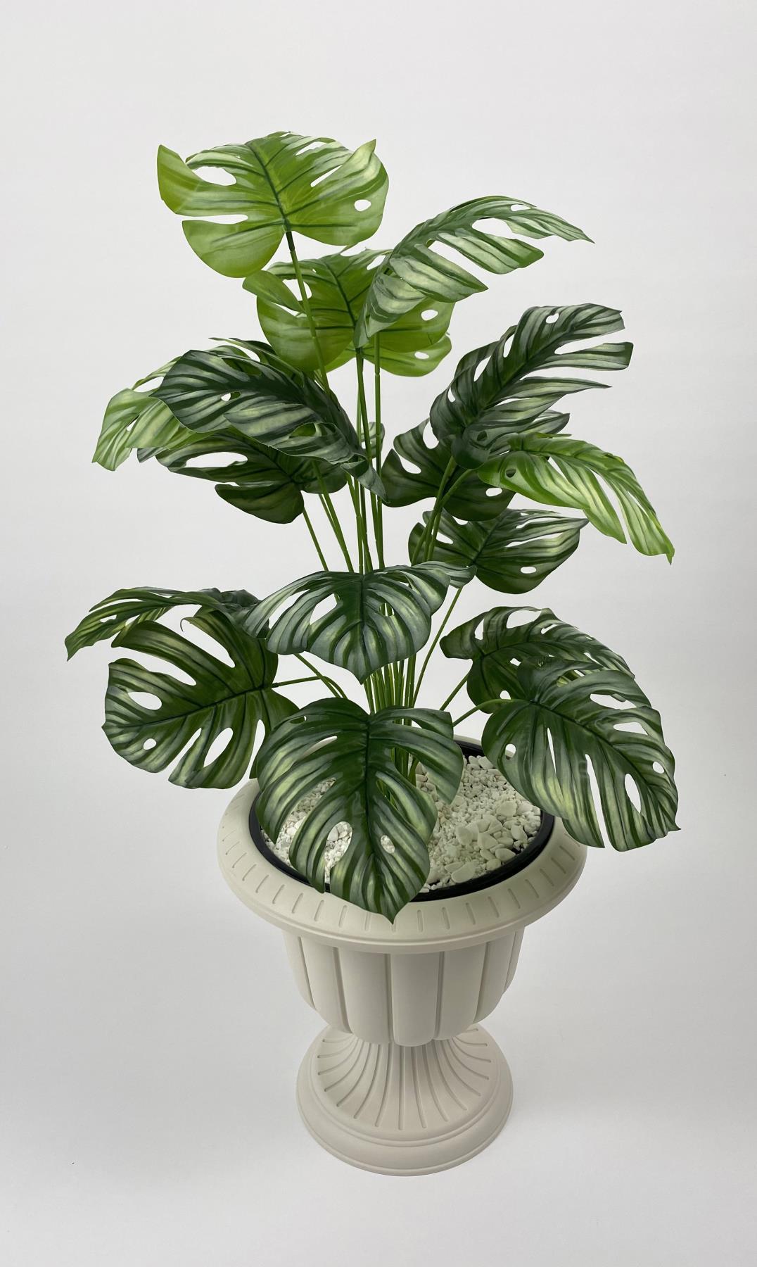YAPAY ÇİÇEK SALON BİTKİSİ MONSTERA DEVE TABANI KIRIKBEYAZ RENK NERGİS SAKSIDA