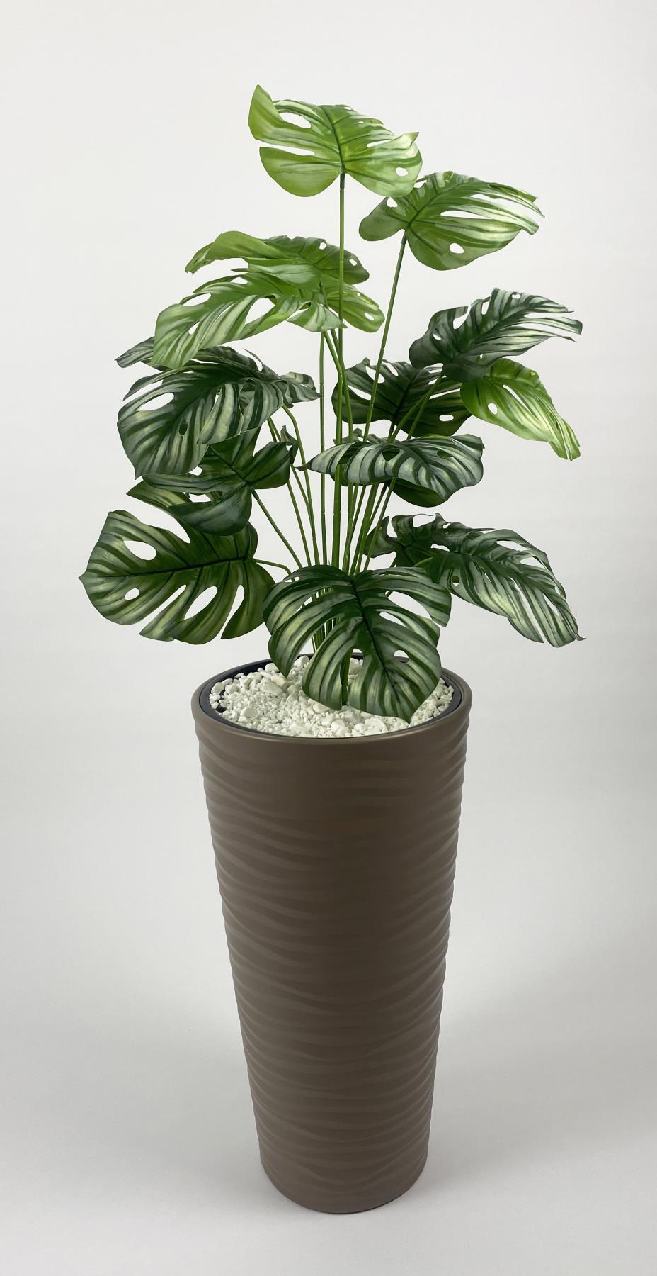 YAPAY ÇİÇEK SALON BİTKİSİ MONSTERA DEVE TABANI BEJ RENK KUMSAL SAKSIDA