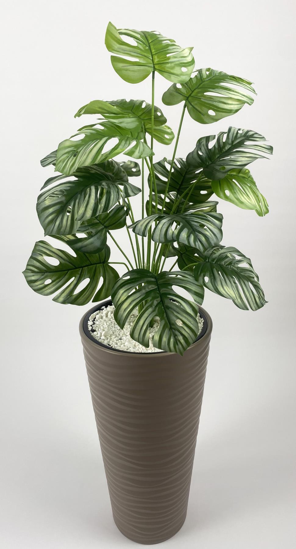 YAPAY ÇİÇEK SALON BİTKİSİ MONSTERA DEVE TABANI BEJ RENK KUMSAL SAKSIDA