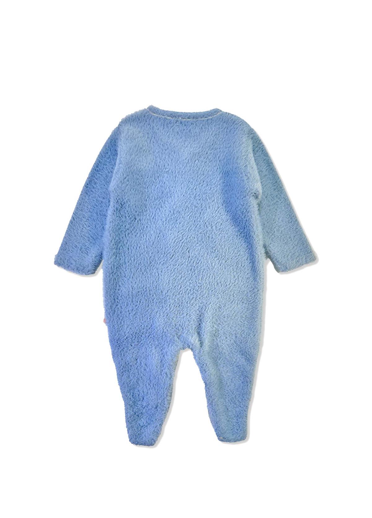 Bebe Mavi Organik Pamuk Ayıcıklı Bebek Tulum