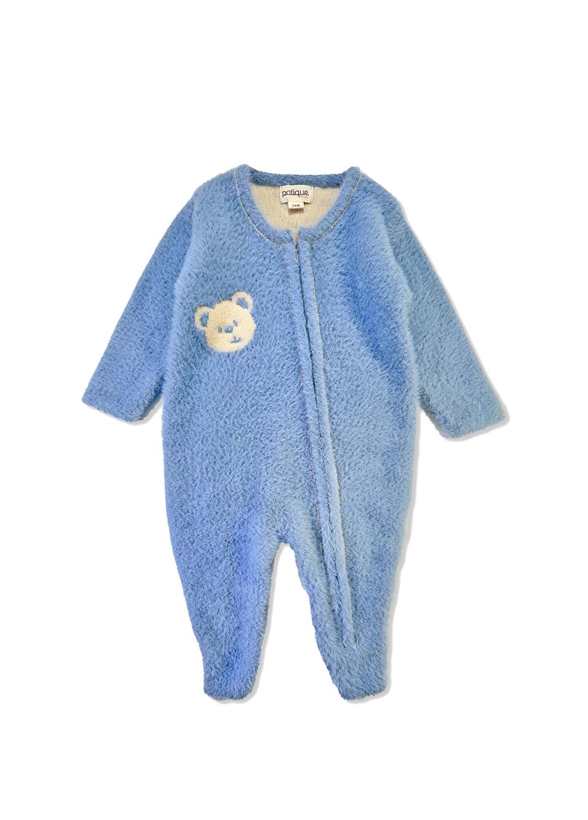 Bebe Mavi Organik Pamuk Ayıcıklı Bebek Tulum