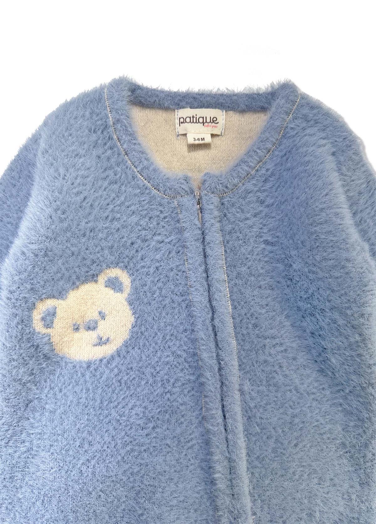 Bebe Mavi Organik Pamuk Ayıcıklı Bebek Tulum