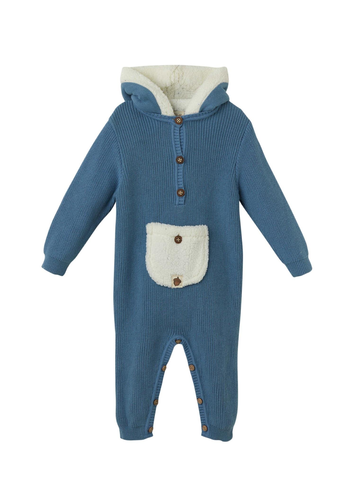 Bebe Mavi Organik Pamuk Kanguru Cepli Tulum