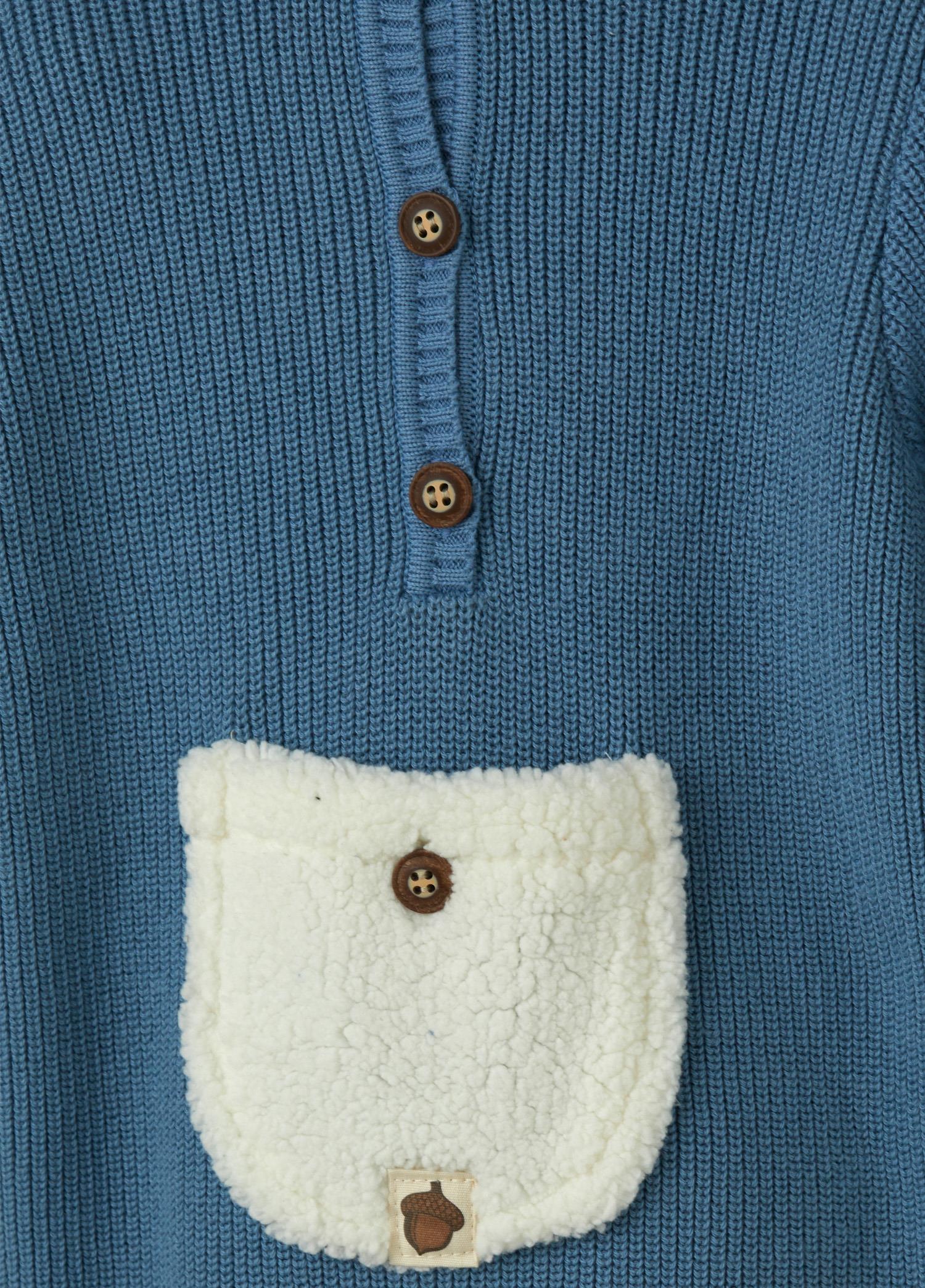 Bebe Mavi Organik Pamuk Kanguru Cepli Tulum