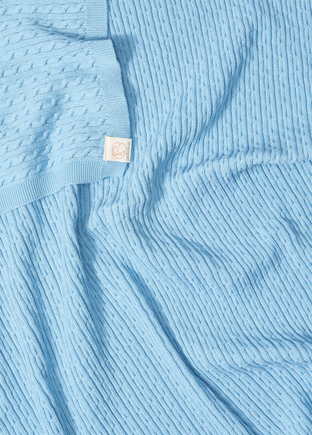 Bebe Mavi Organik Pamuk Saç Örgü Bebek Battaniyesi