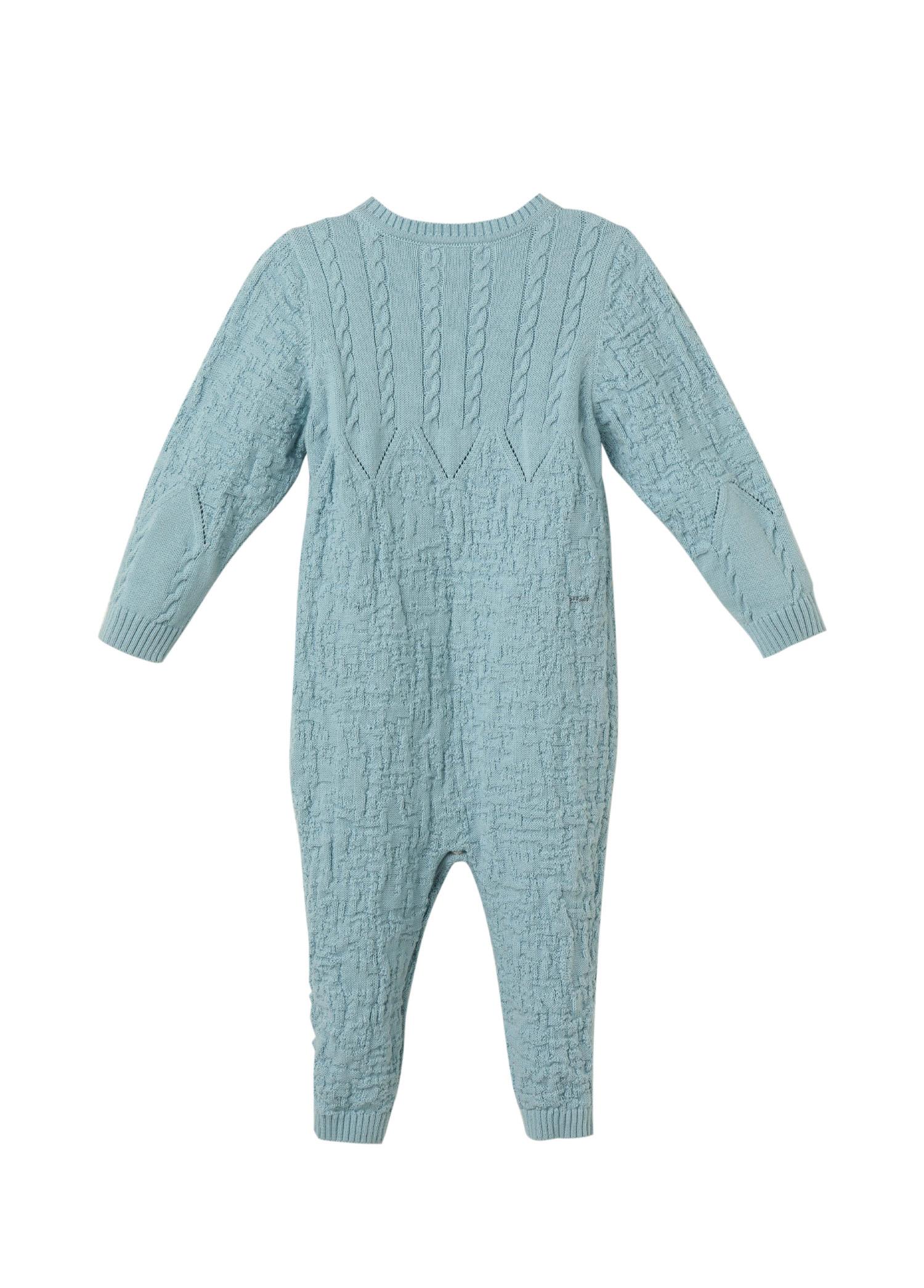 Bebe Mavi Organik Pamuk Örgülü Tulum