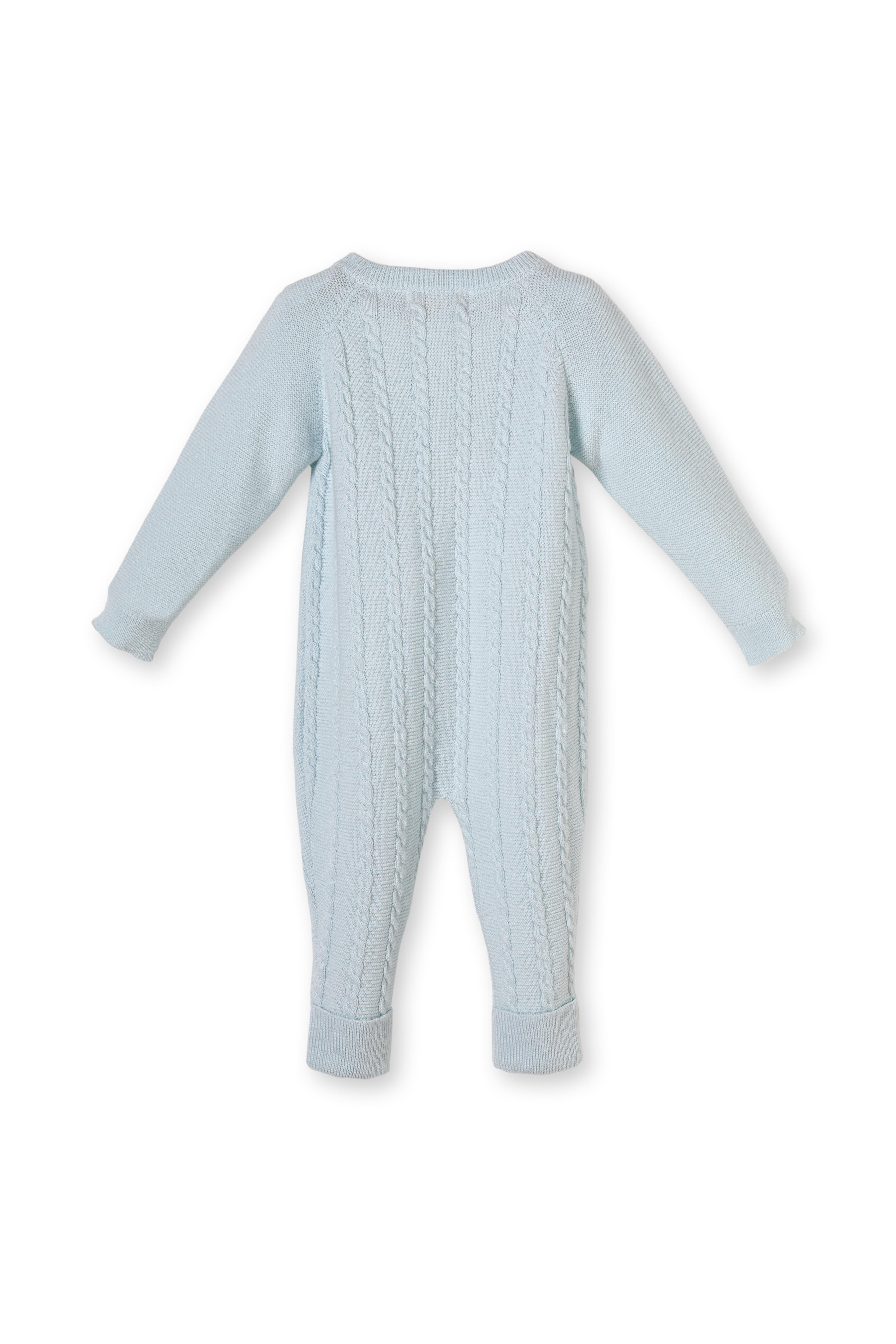 Bebek Mavisi Örgü Triko Organik Pamuk Yenidoğan Erkek Bebek Tulum Takımı