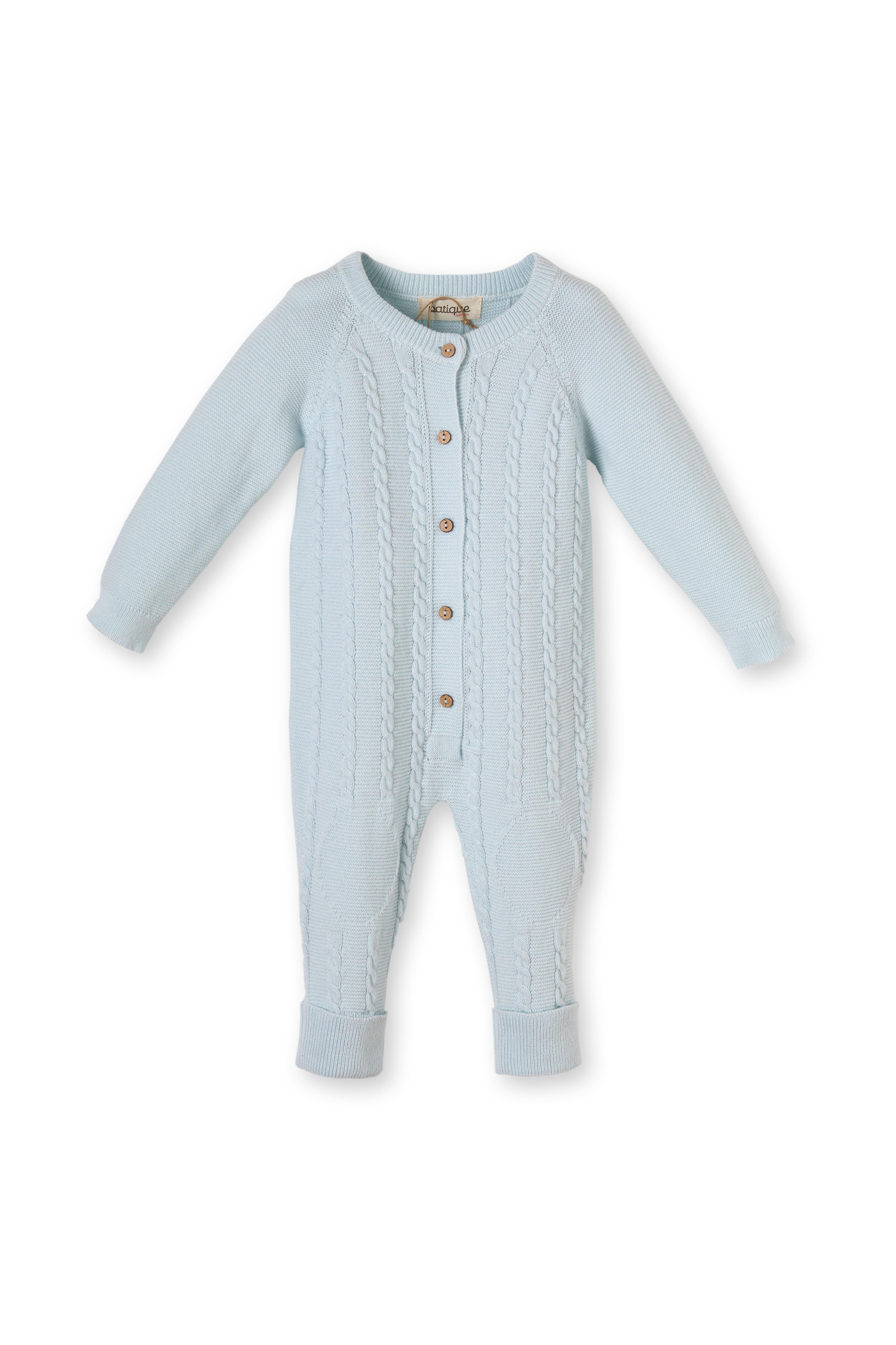 Bebek Mavisi Örgü Triko Organik Pamuk Yenidoğan Erkek Bebek Tulum Takımı
