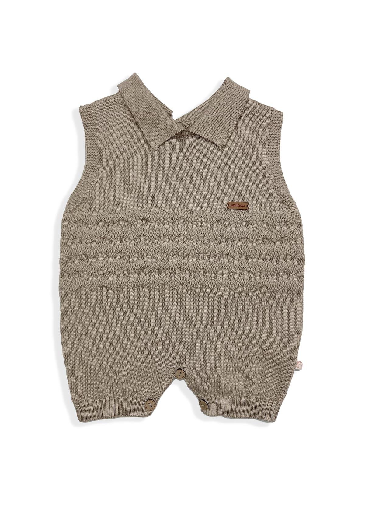 Bej Erkek Bebek Organik Pamuk  Zikzaklı Şort Erkek Tulum