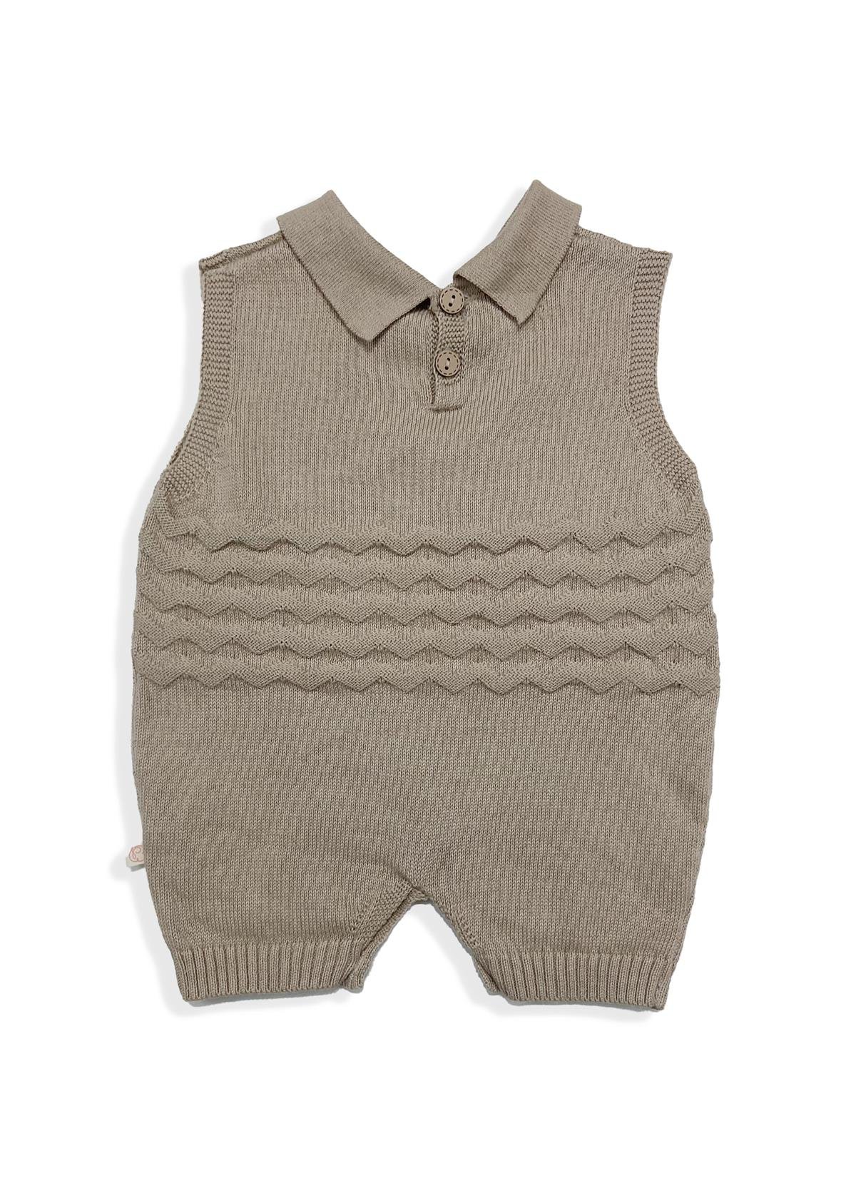 Bej Erkek Bebek Organik Pamuk  Zikzaklı Şort Erkek Tulum