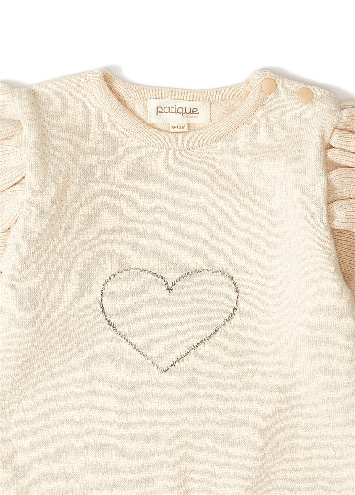 Bej Organik Pamuk Kalp Desenli Triko Kız Bebek İkili Takım