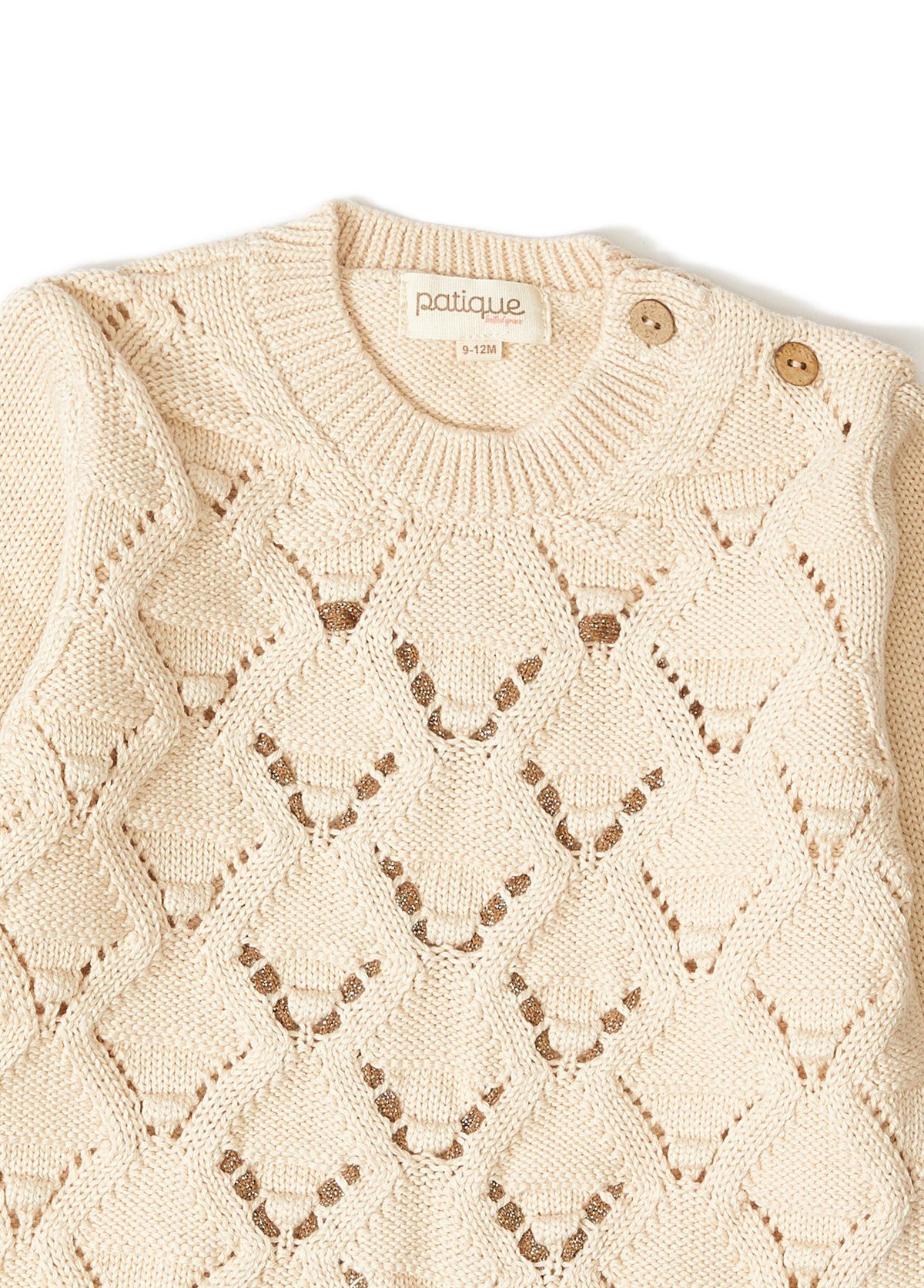 Bej Kız Bebek Organik Pamuk Triko Kazak