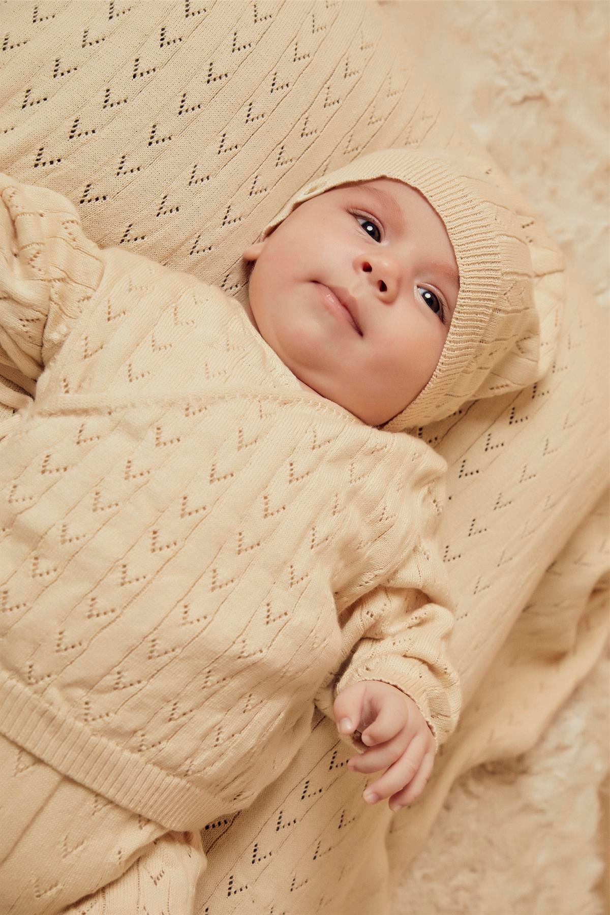 Bej Organik Pamuk Bebek Hastane Çıkış Seti