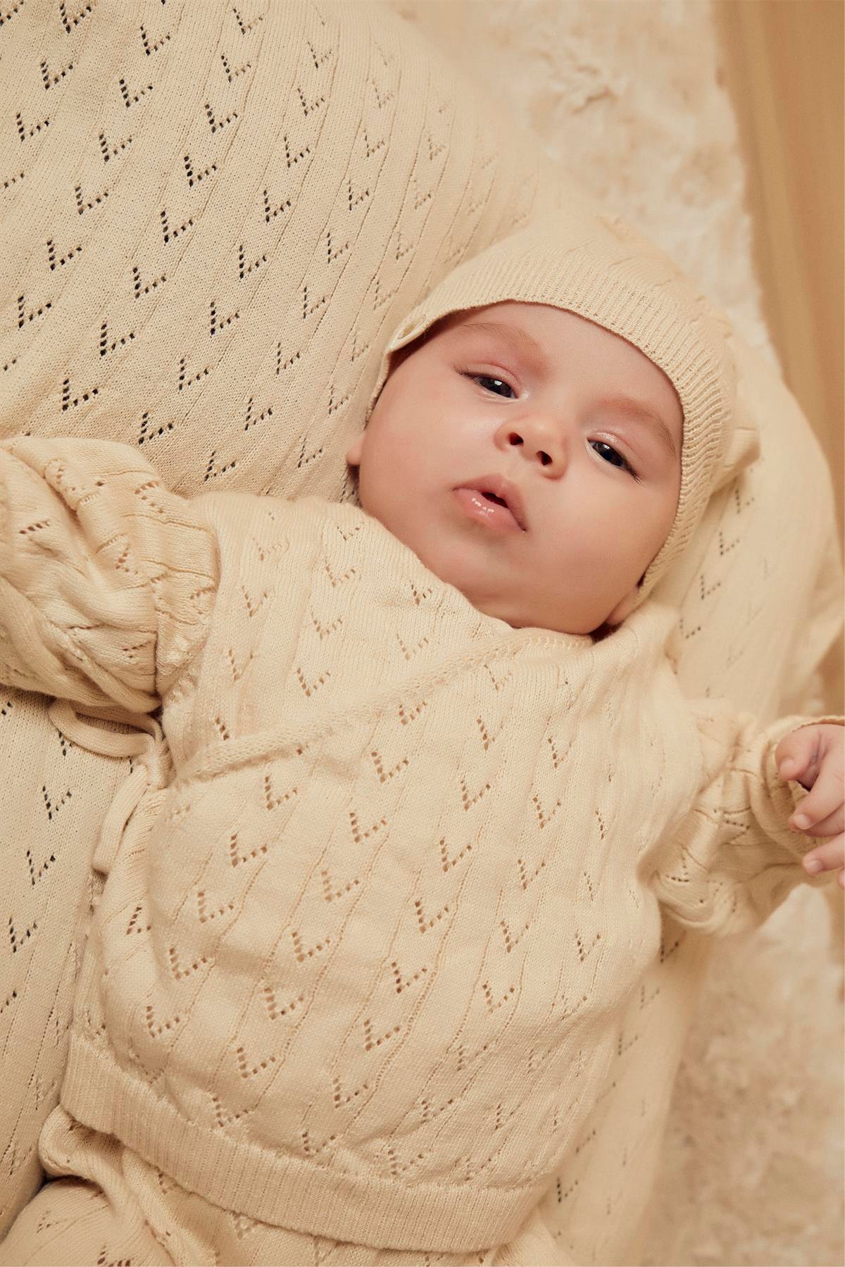 Bej Organik Pamuk Bebek Hastane Çıkış Seti