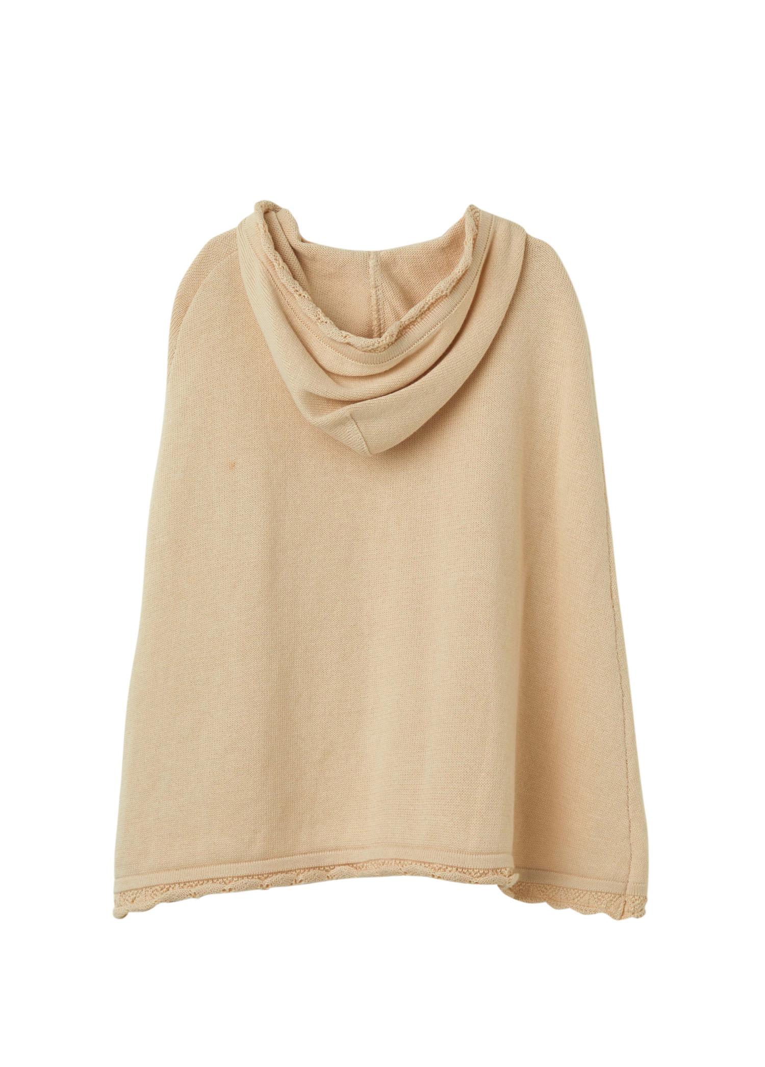 Bej Organik Pamuk Çiçek Detaylı Çocuk Panço