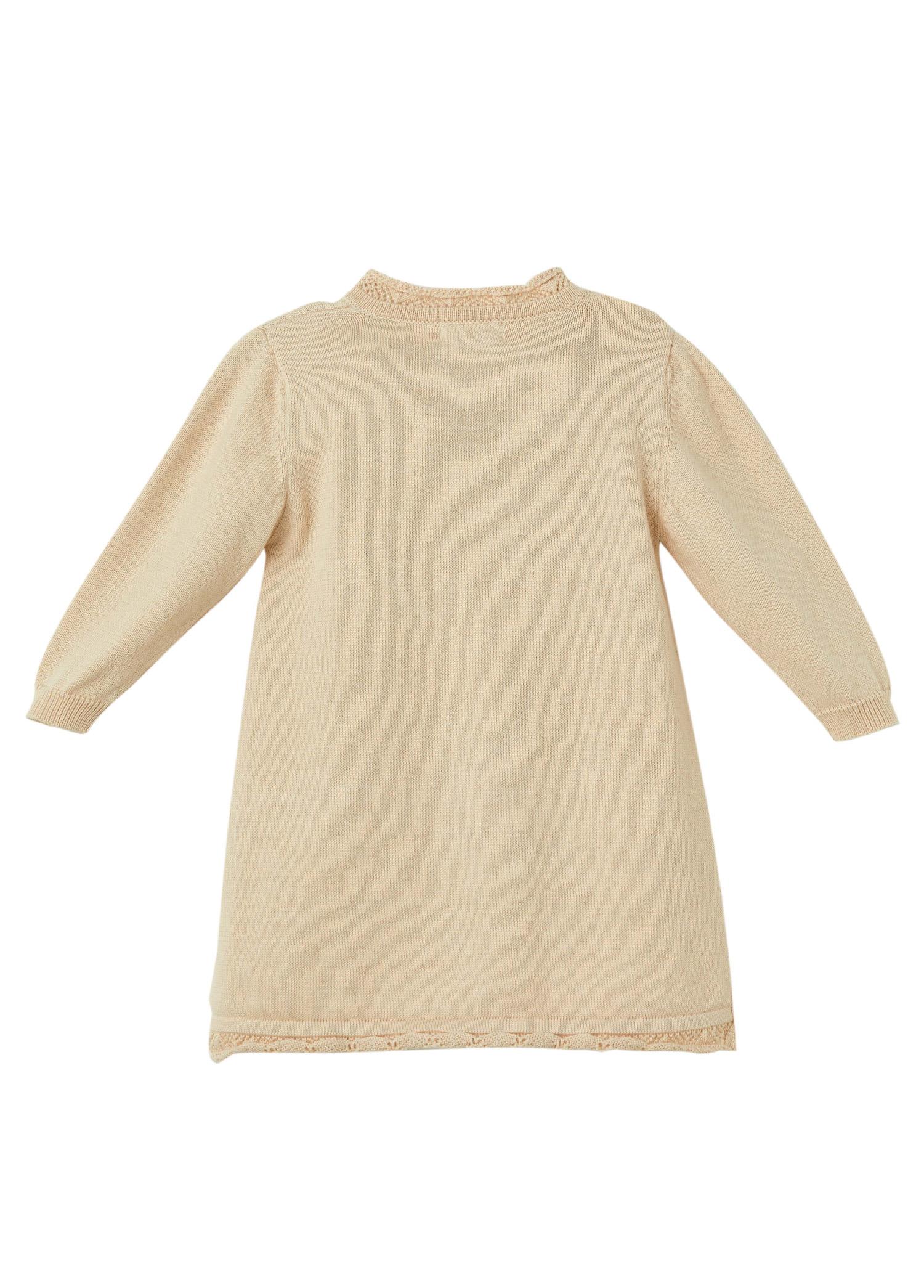 Bej Organik Pamuk Çiçek Detaylı Elbise